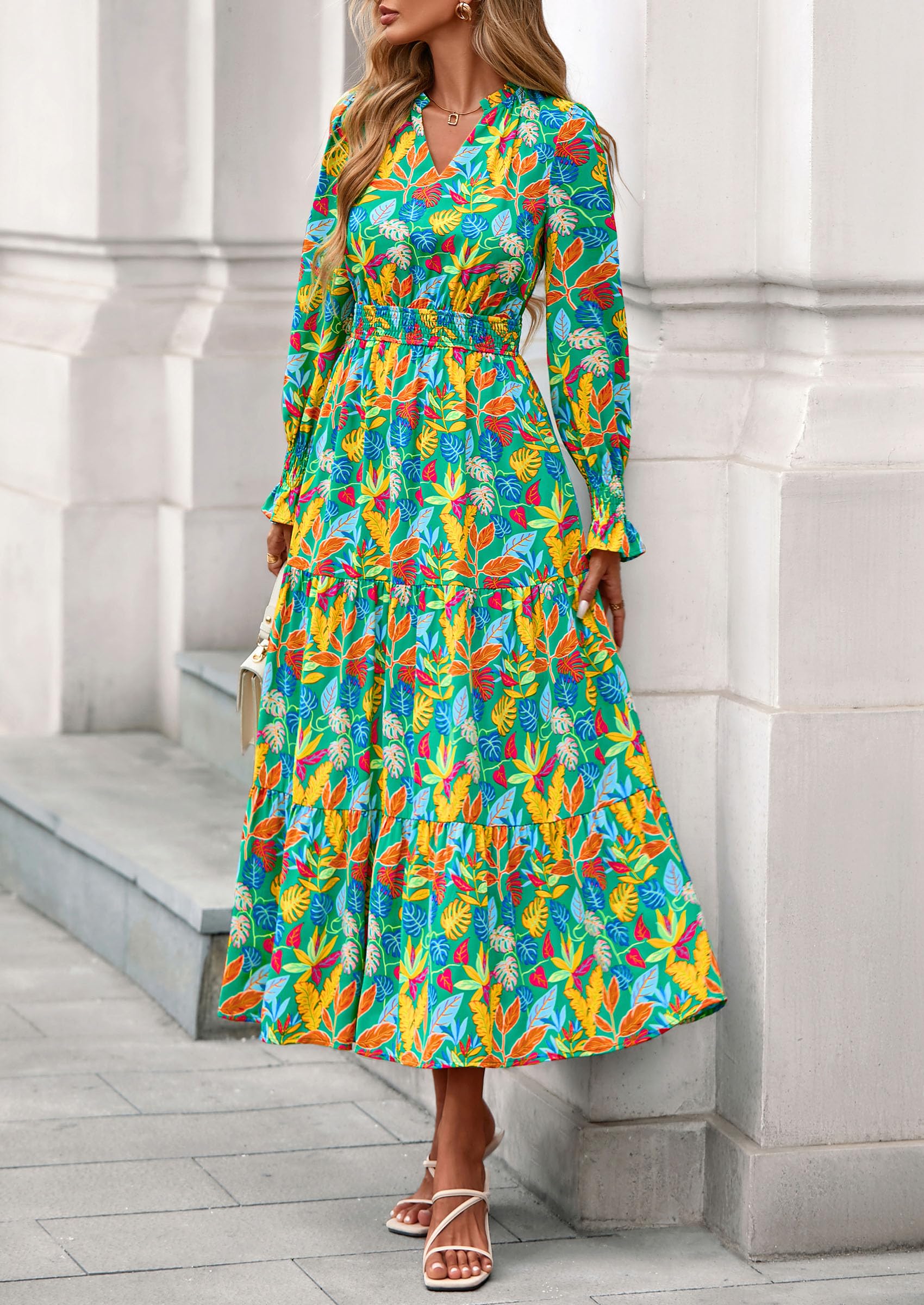 Women's Floral Maxi Dress Fall A Line Wedding Guest Dresses