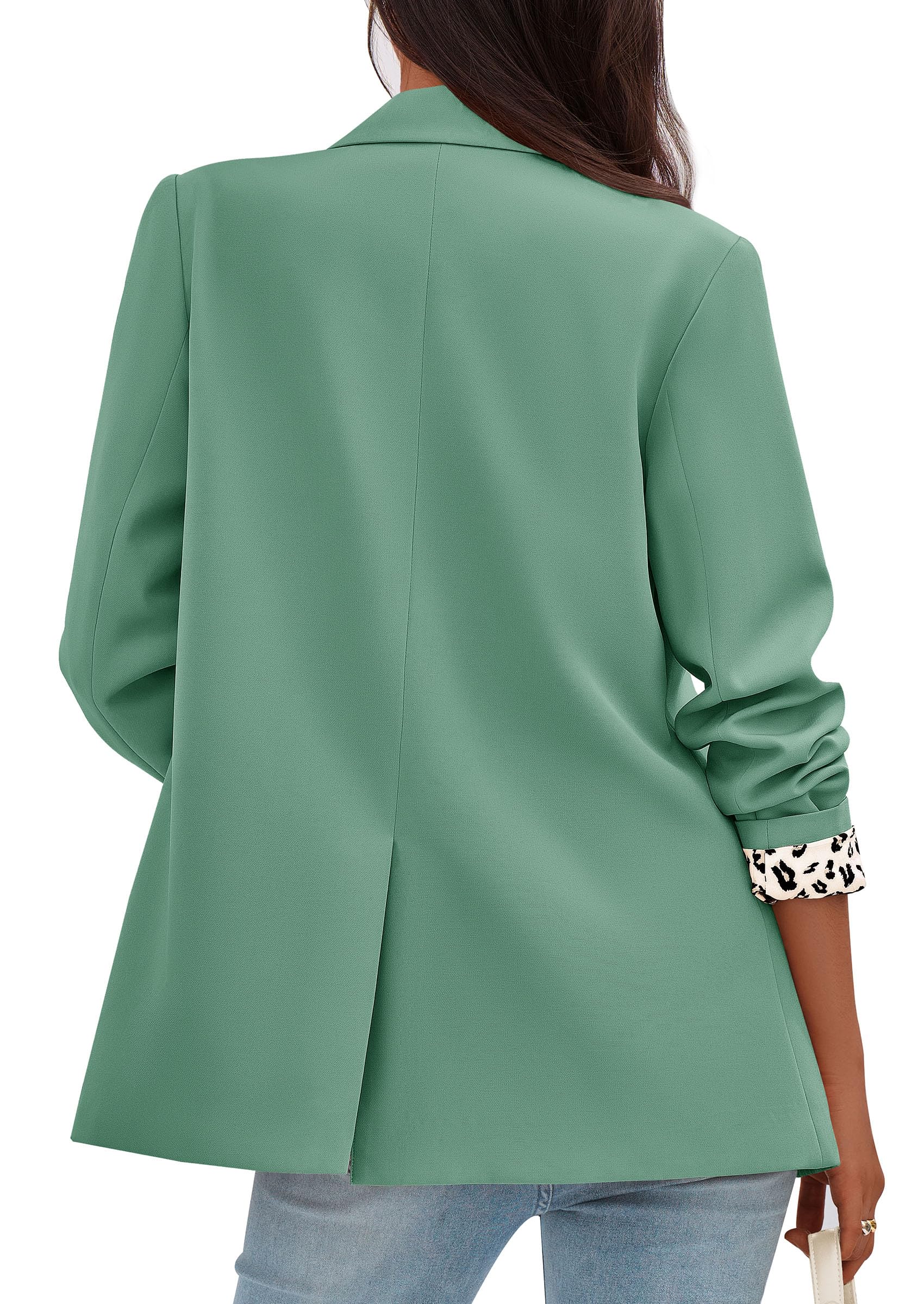 Womens Open Front Leopard Blazers Suit Jackets,Light Green,S