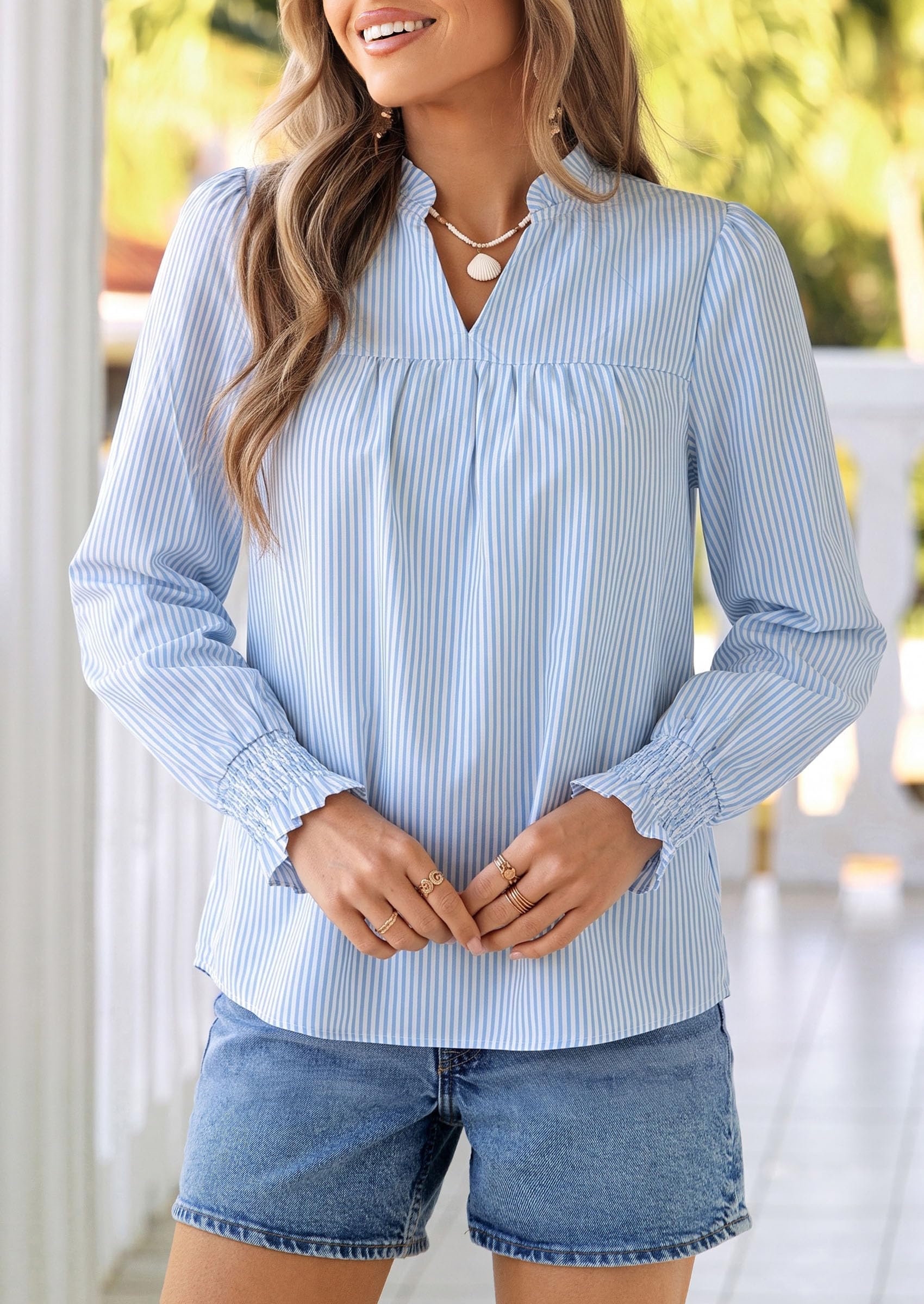 Women's Boho Floral Blouses Dressy Casual Striped,S