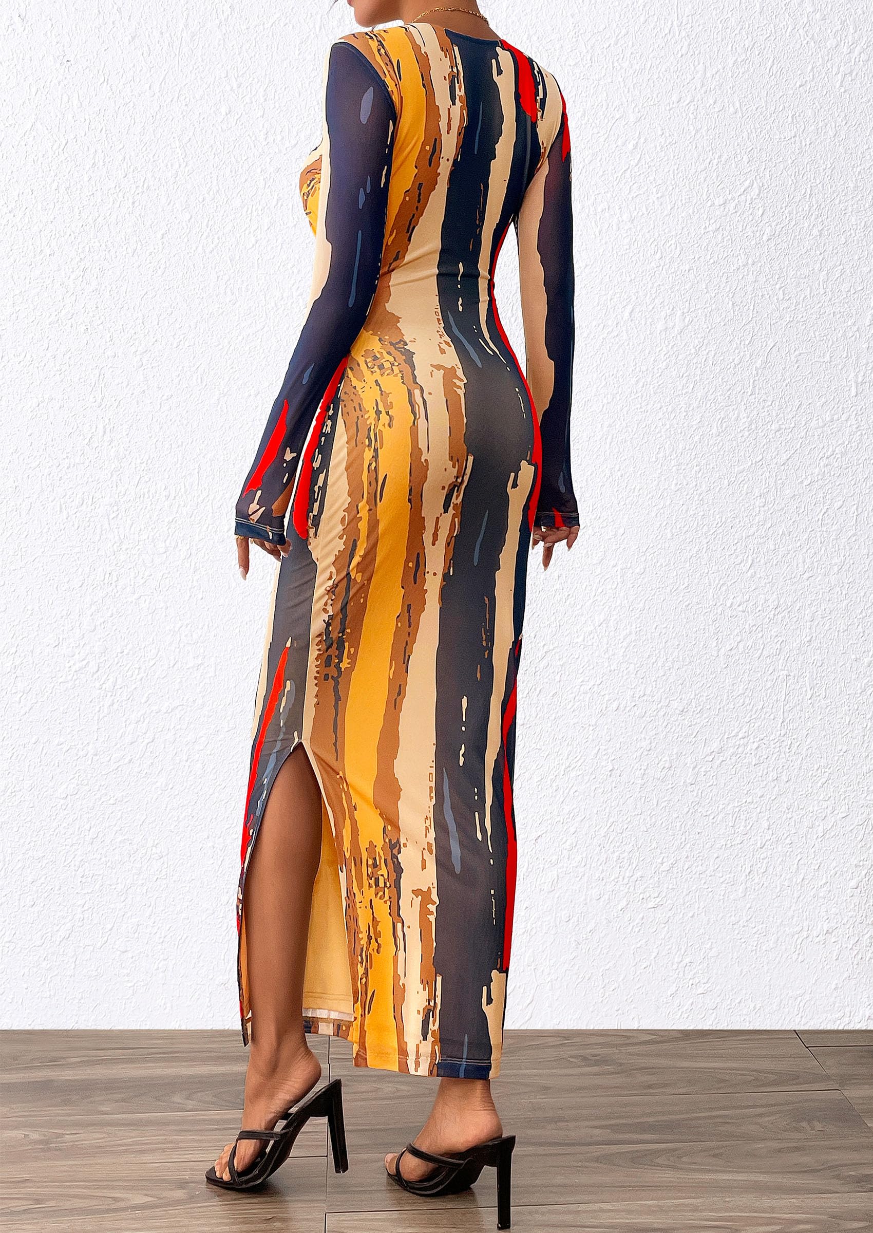 Women's Floral Bodycon Maxi Fall Dress