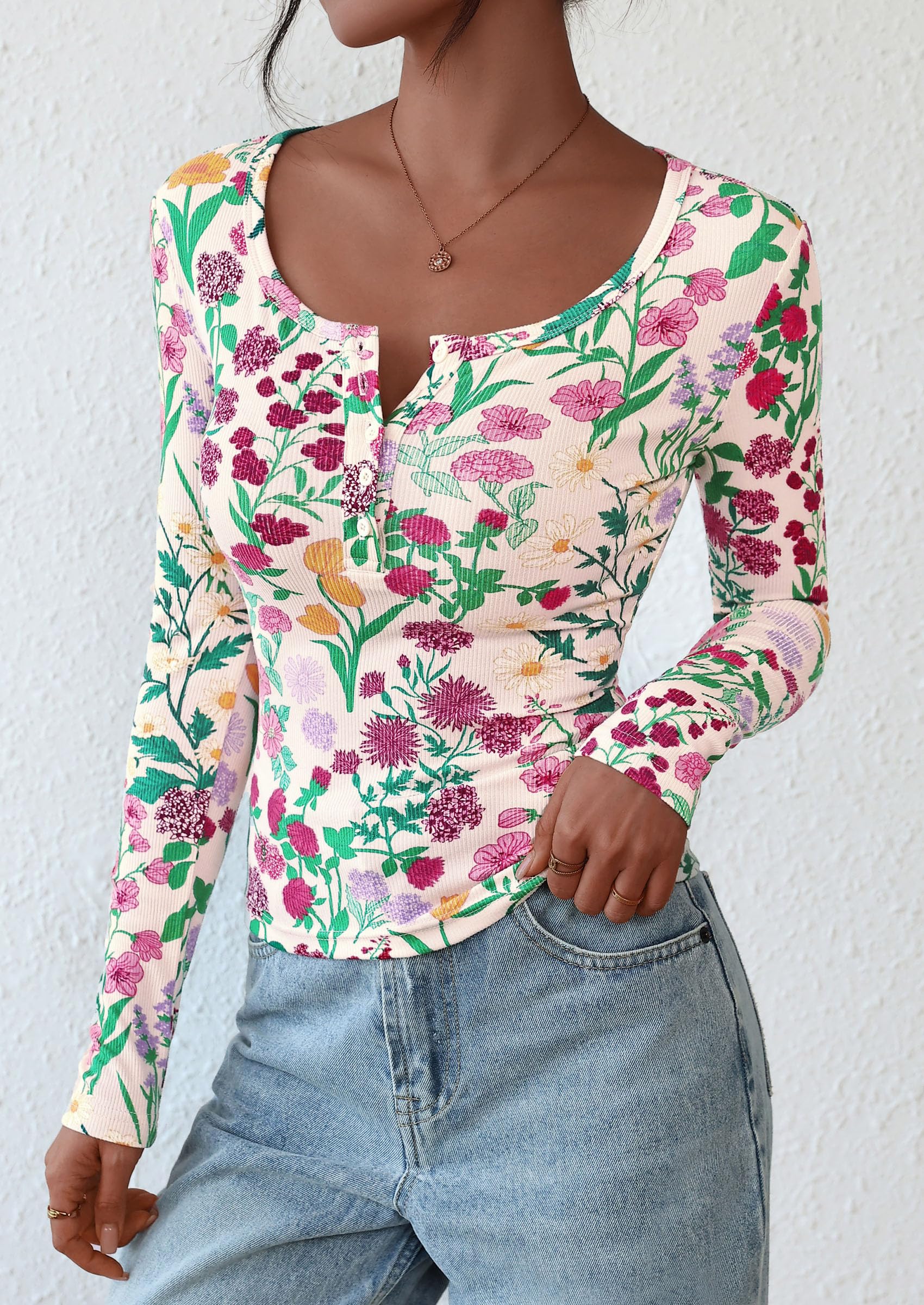 Women's Fall Long Sleeve Henley T Shirts