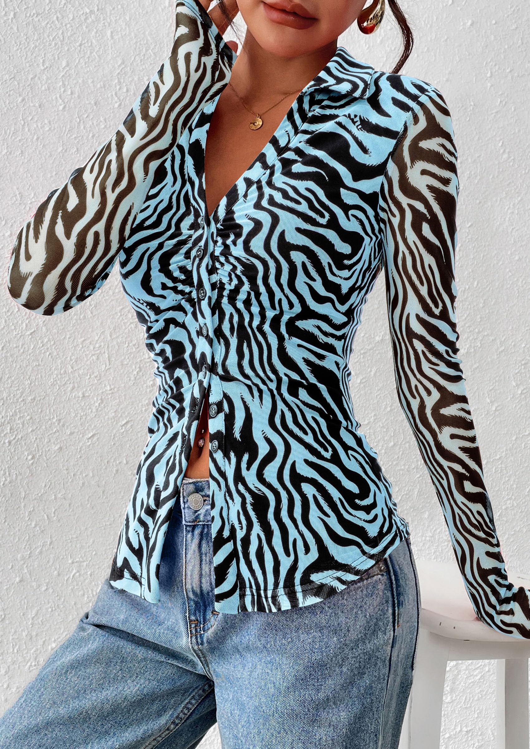 Women's Button Down Shirts Boho Mesh Floral Going Out Tops