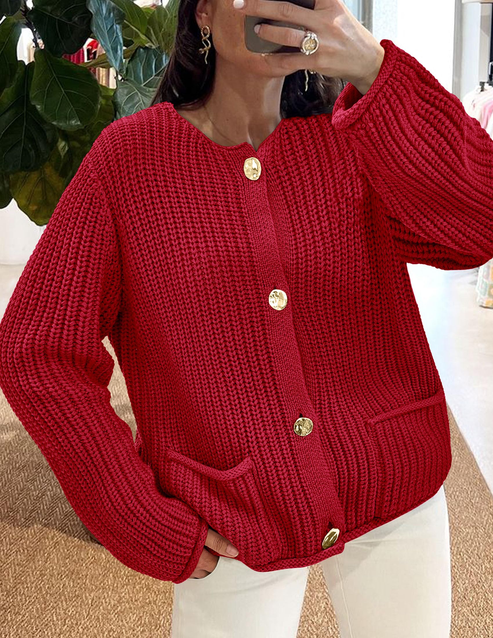 Women Oversized Cardigan Sweaters 2026 Fall Outfits,Red