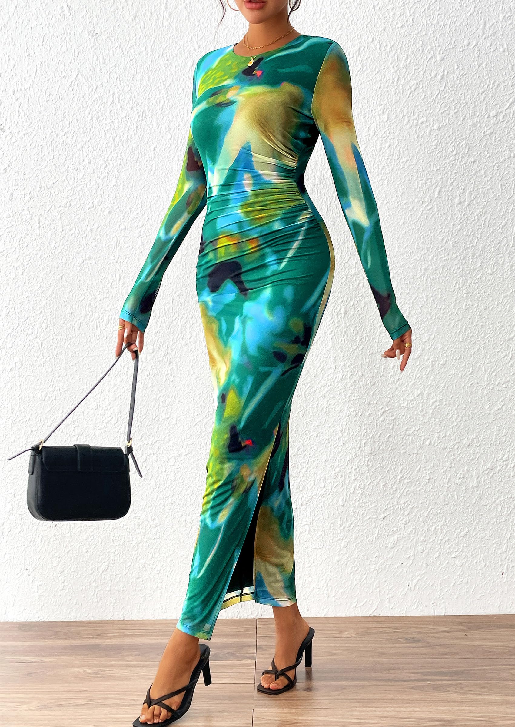 Women's Floral Bodycon Maxi Fall Dress