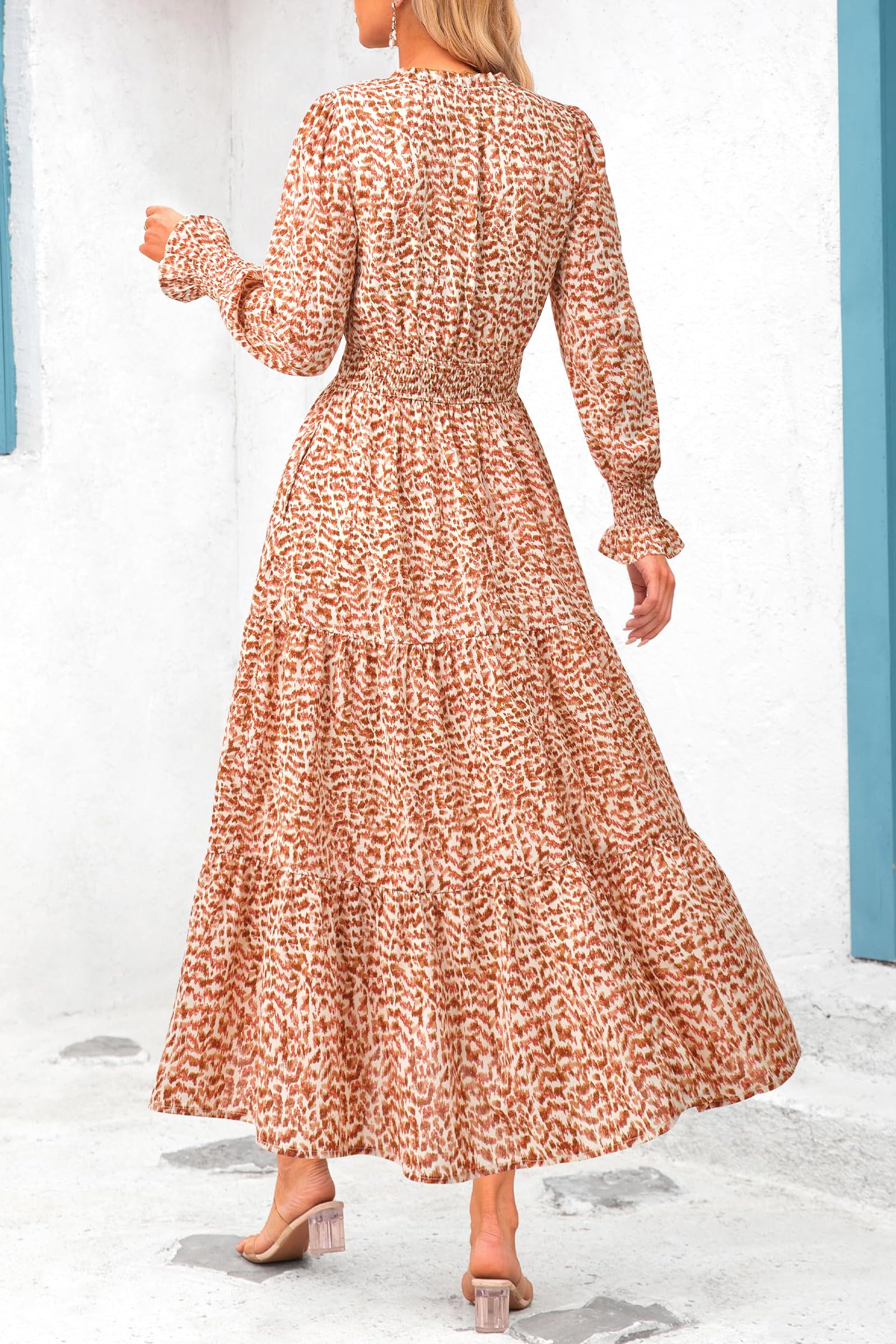 Women's Floral Maxi Dress Fall A Line Wedding Guest Dresses