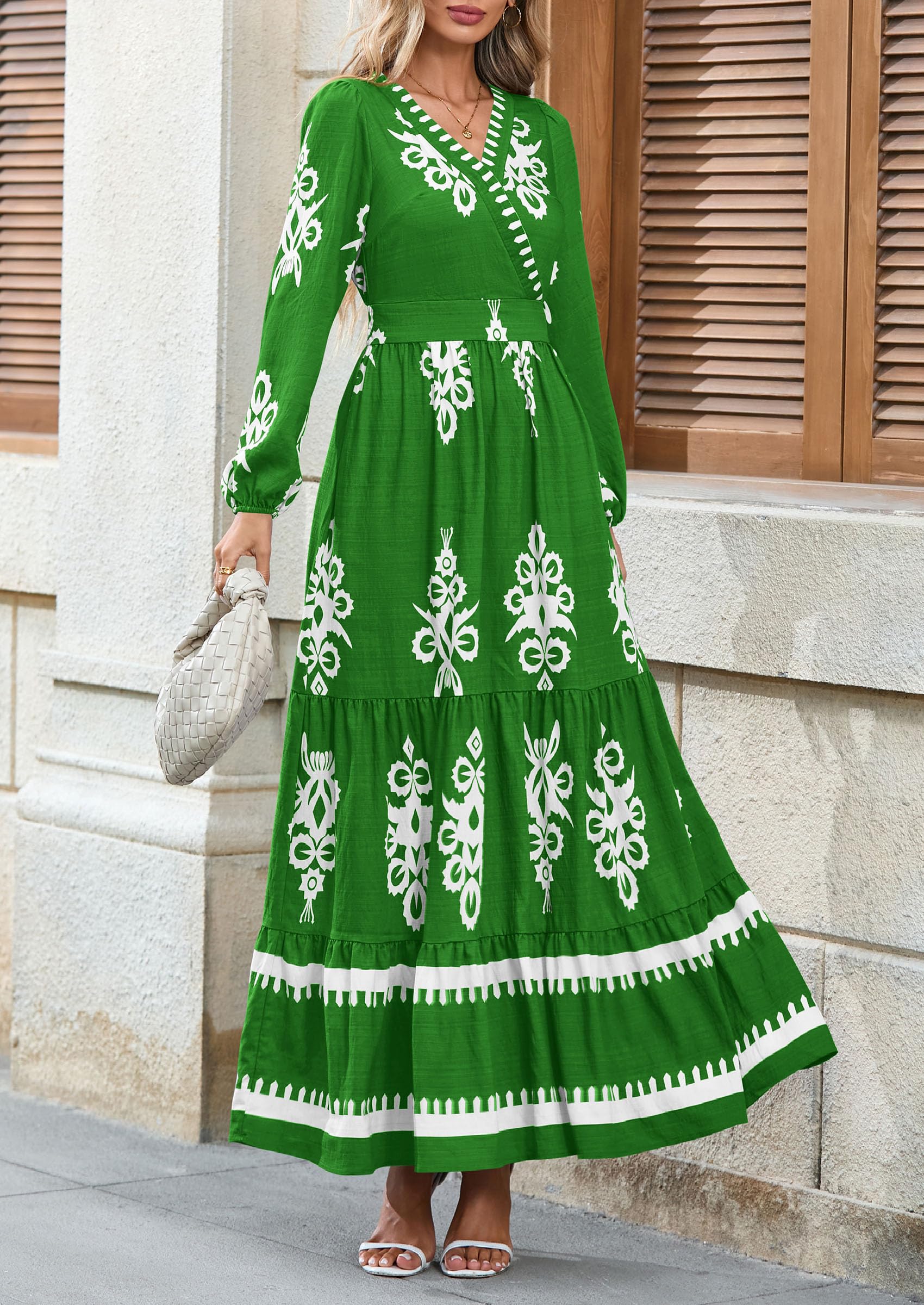 Women's Long Sleeve Floral Boho Maxi Wedding Guest Dress