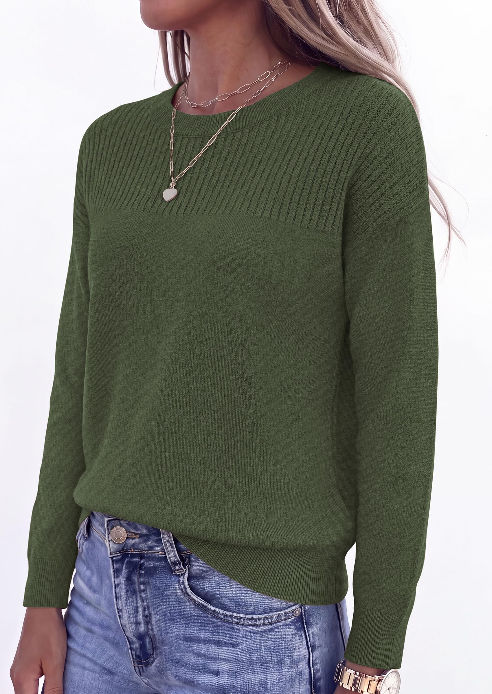 Sweaters for Women Fall Crewneck Knit Cropped Sweater