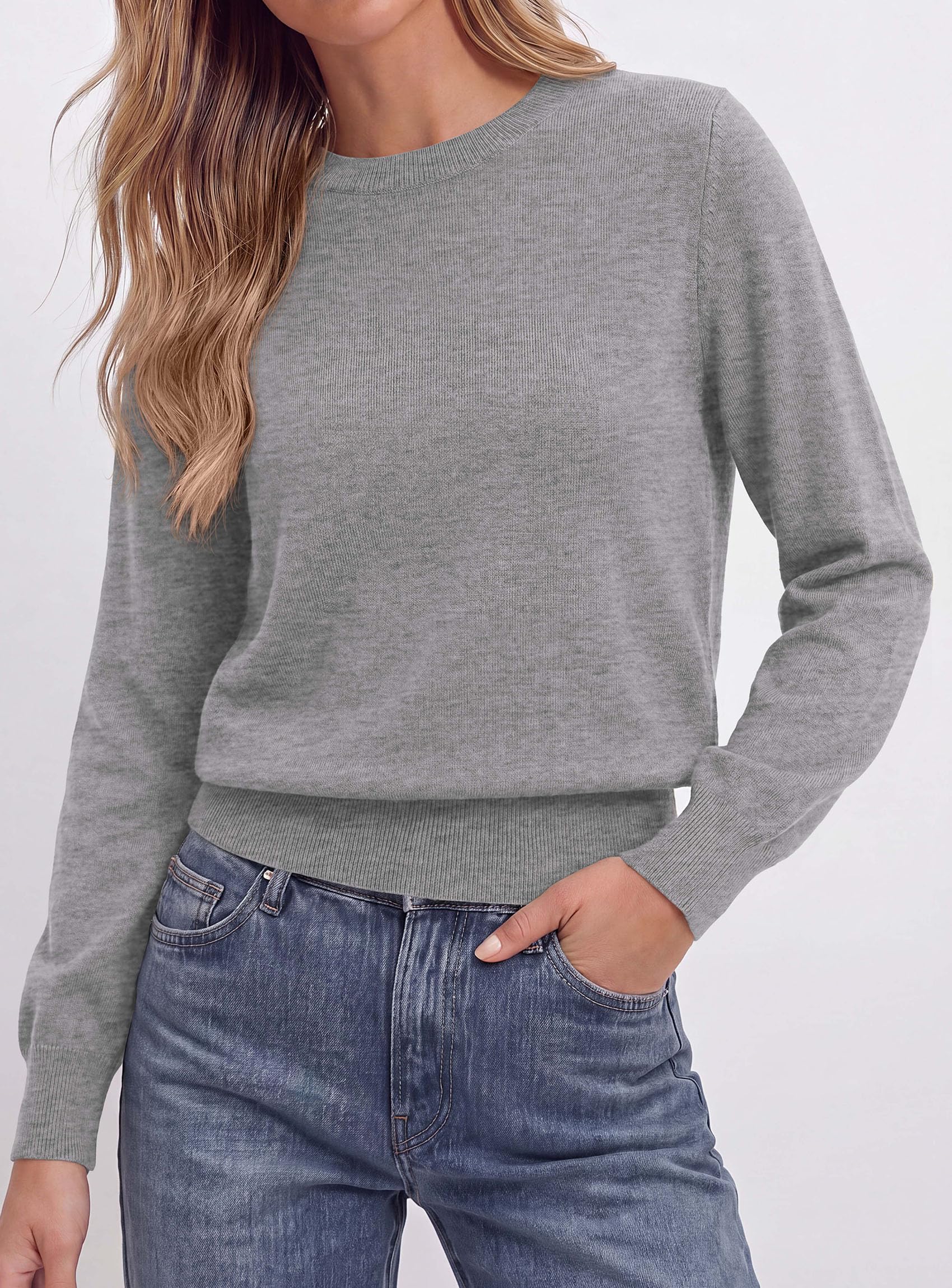 Women’s Long Sleeve Crew Neck Cropped Sweaters Grey,S