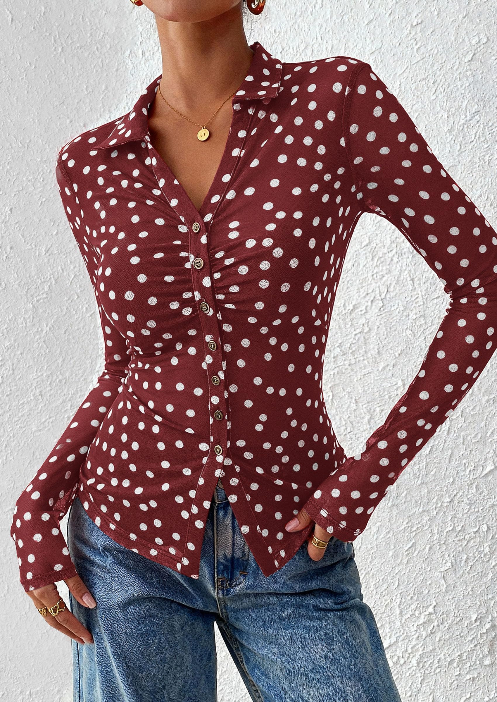 Women's Button Down Shirts Boho Mesh Floral Going Out Tops