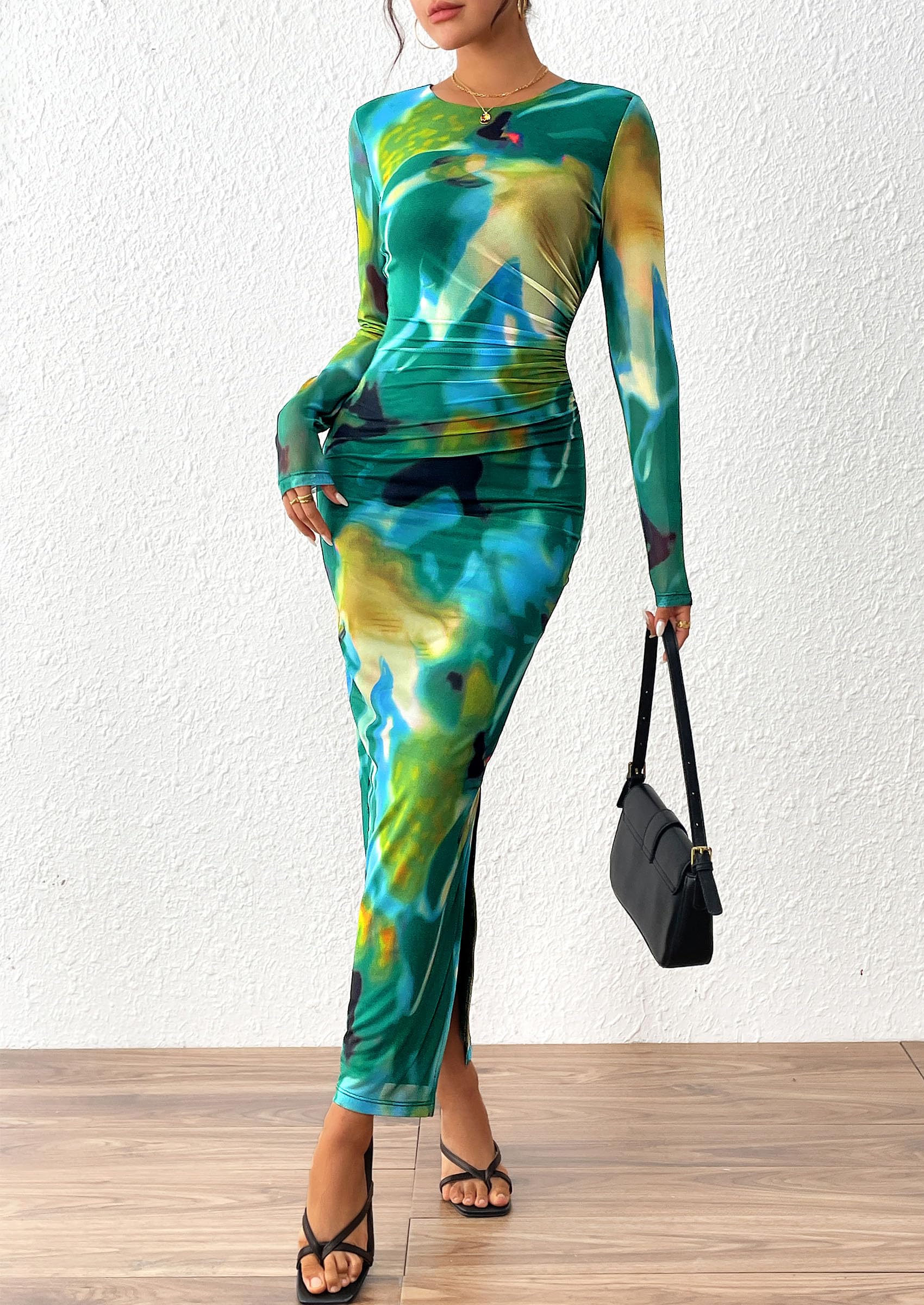 Women's Floral Bodycon Maxi Fall Dress