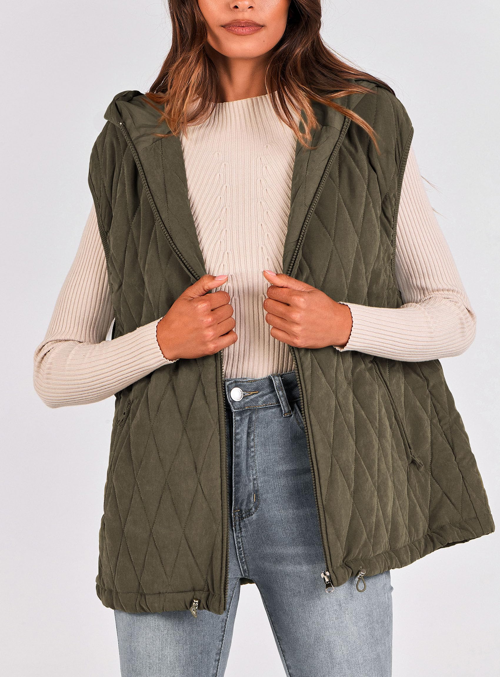 Women's Fall Fashion Vest Zip Up Jacket(Army Green,Small)