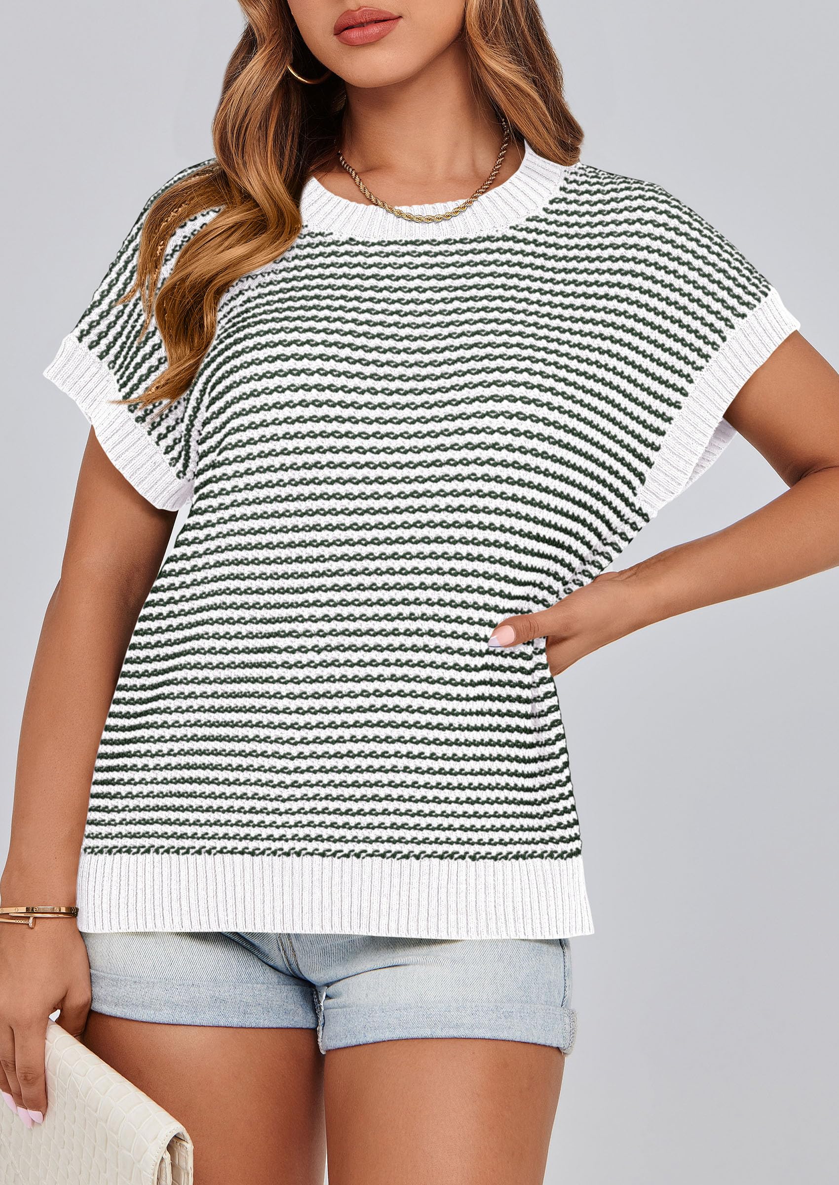Women's Striped Short Sleeve Sweater Vest