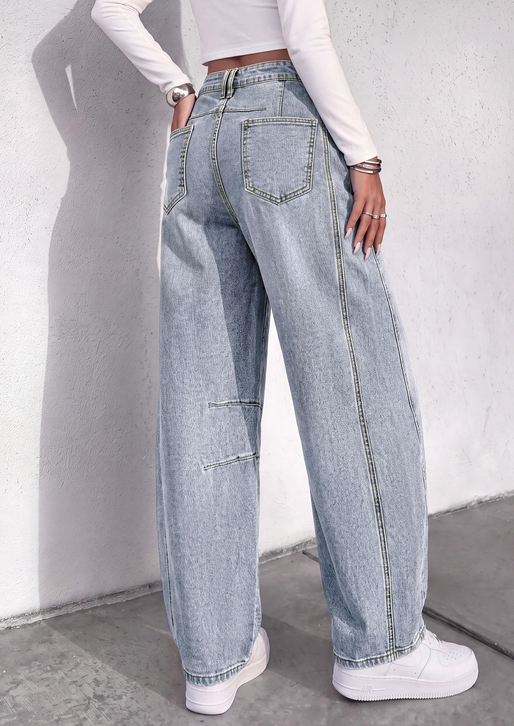 Women's Barrel Baggy Jeans High Waisted Pants (Light Blue,4)