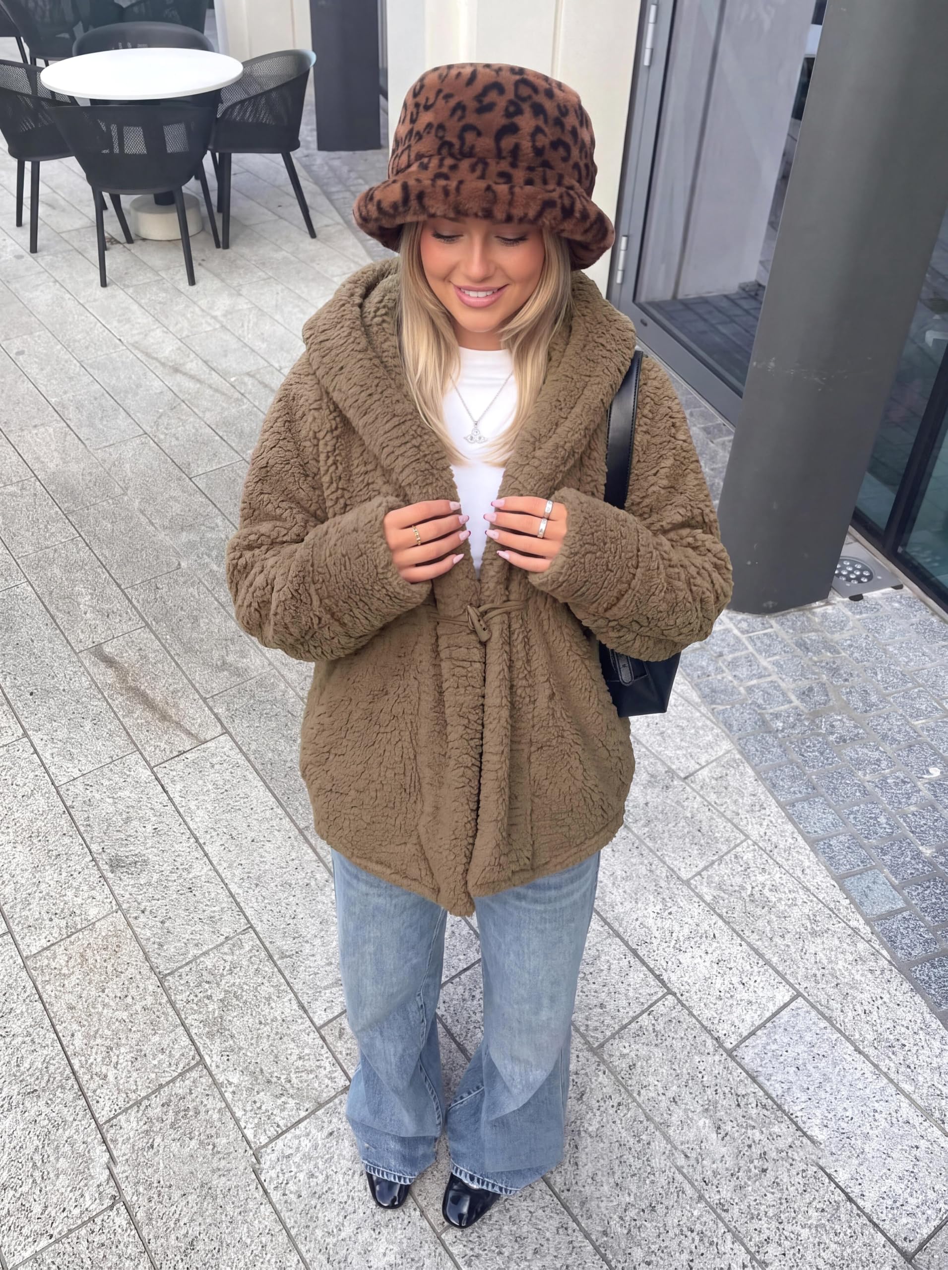 Women's Winter Warm Coats Hooded Faux Fur Sherpa Jacket