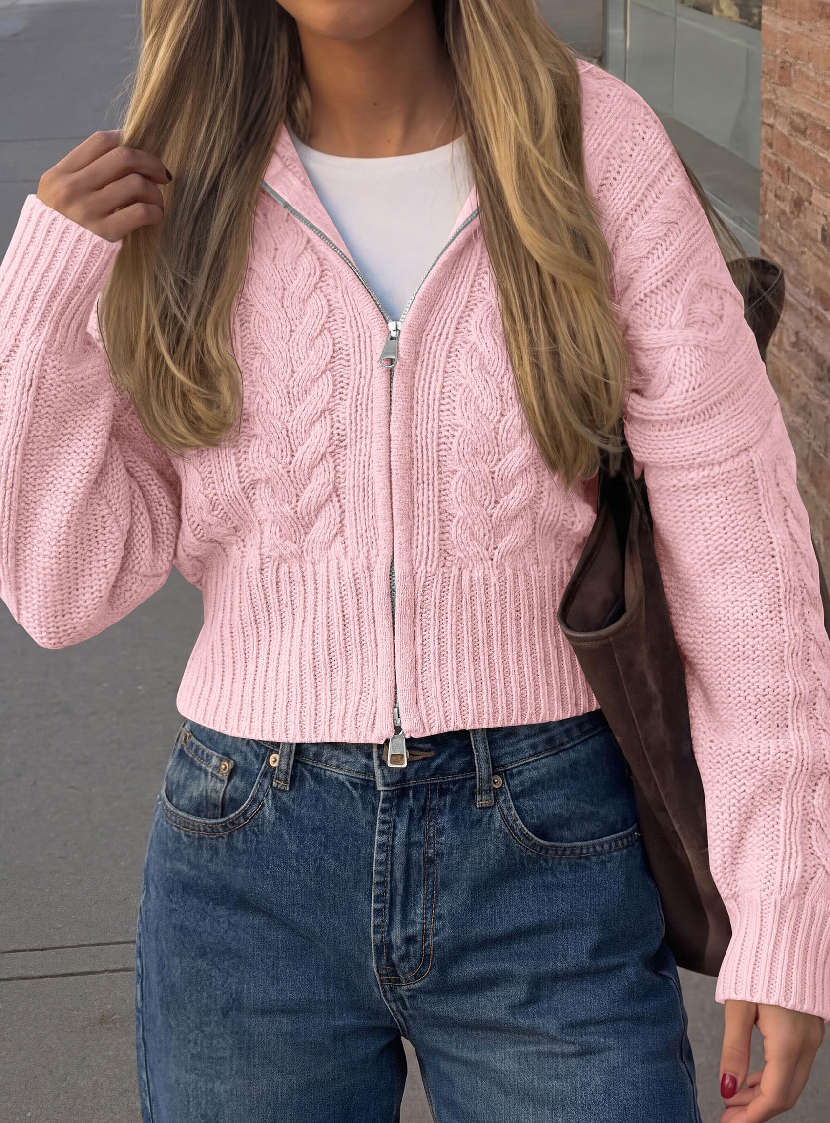Women's Zip Up Cardigan Sweaters Cropped Jackets Fall Outfits