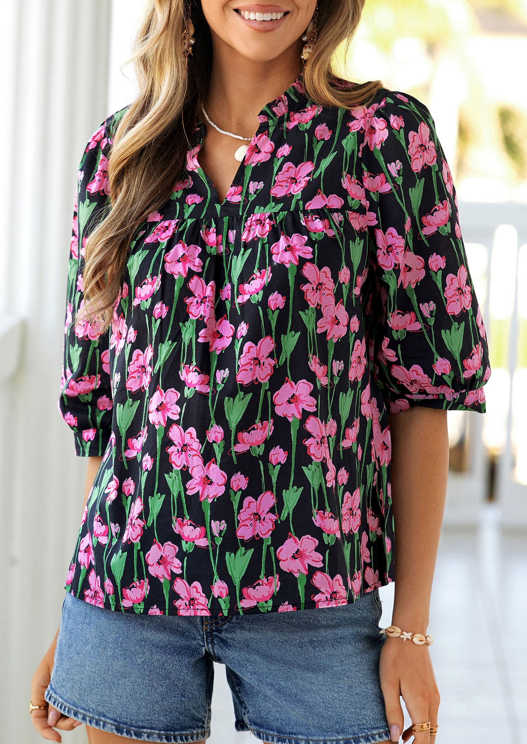 Women's Summer Floral Boho Dressy Casual Tops