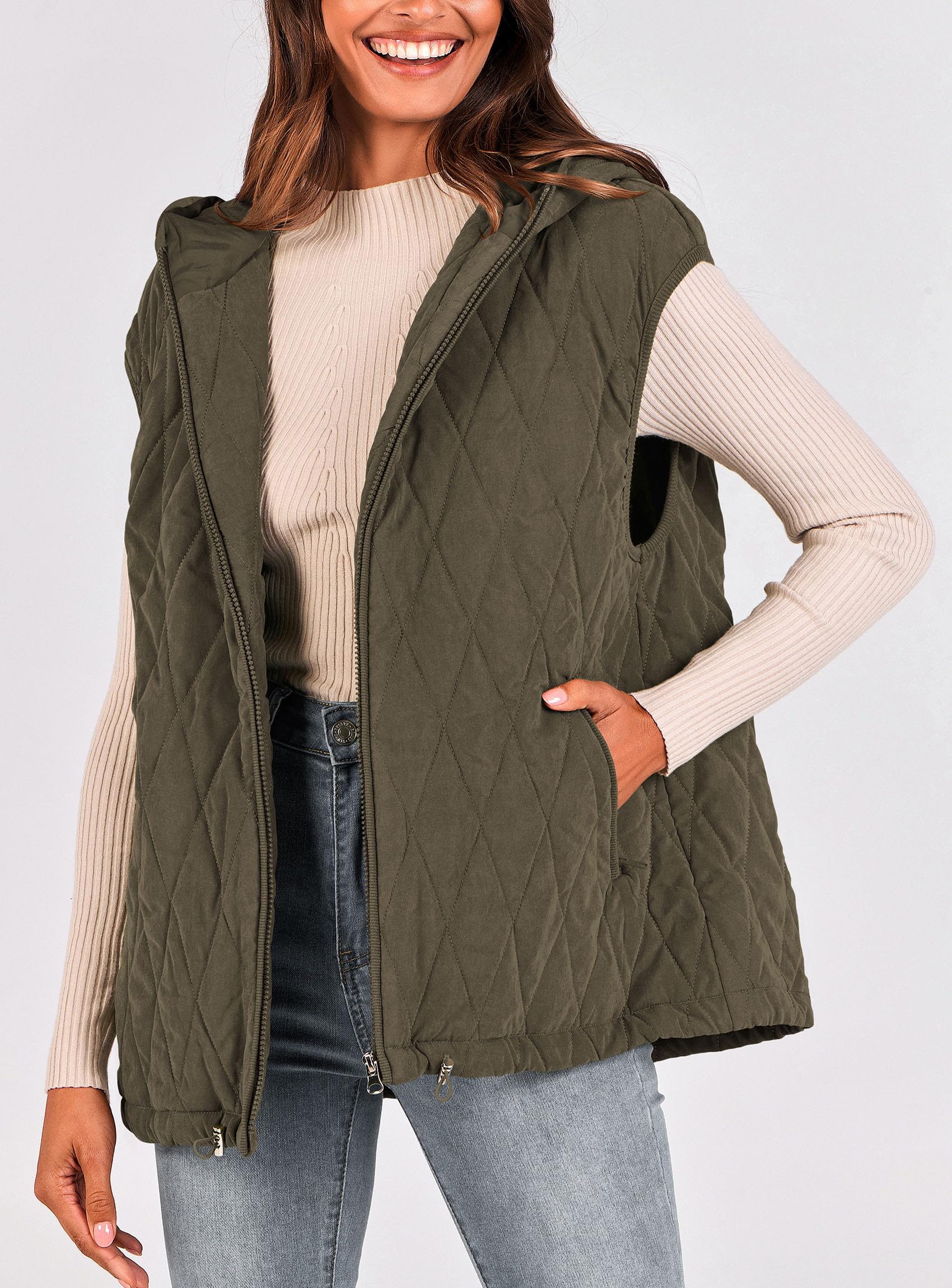 Women's Fall Fashion Vest Zip Up Jacket(Army Green,Small)