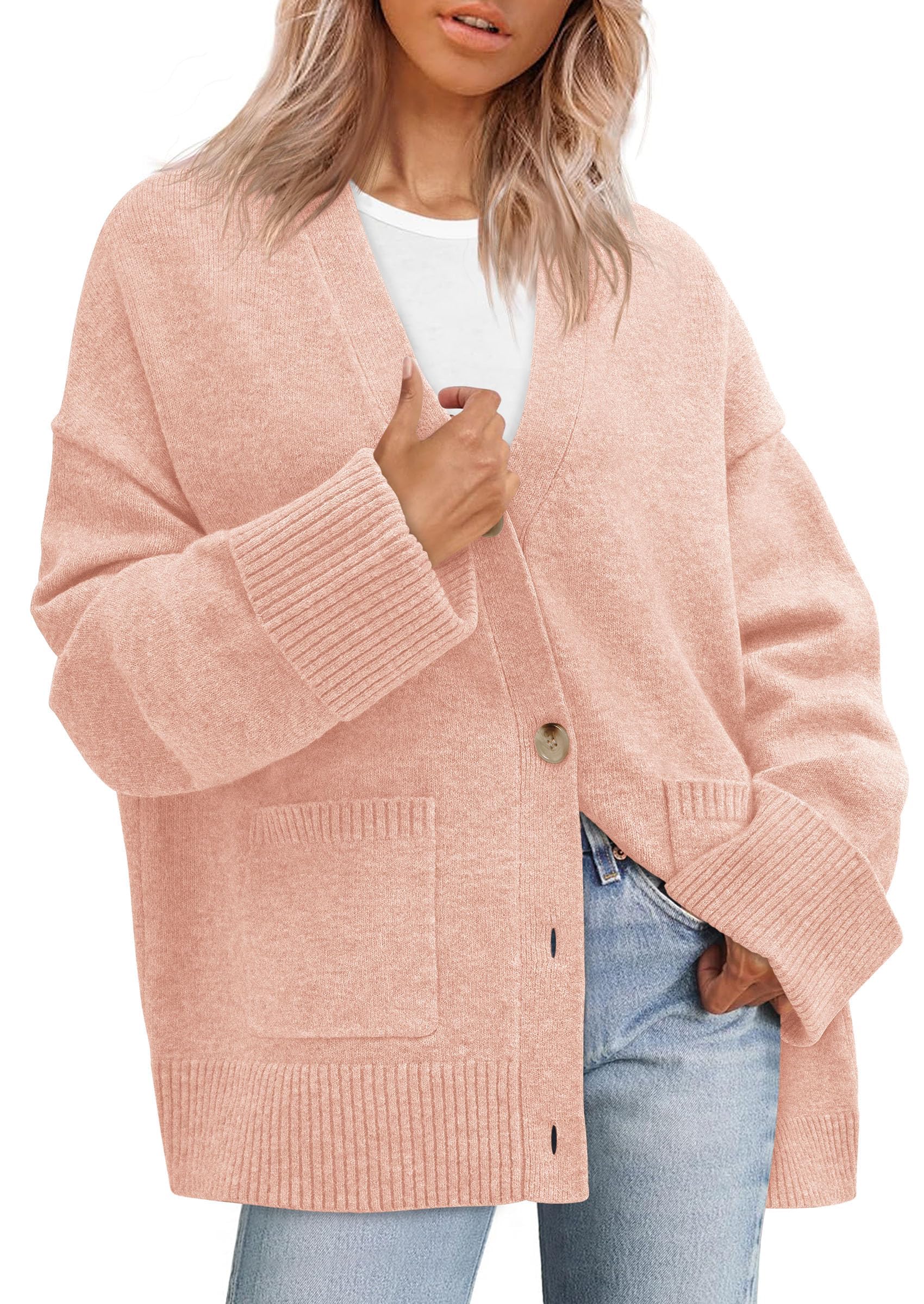 Women's Winter Oversized Cardigan Sweaters (Pink,S)