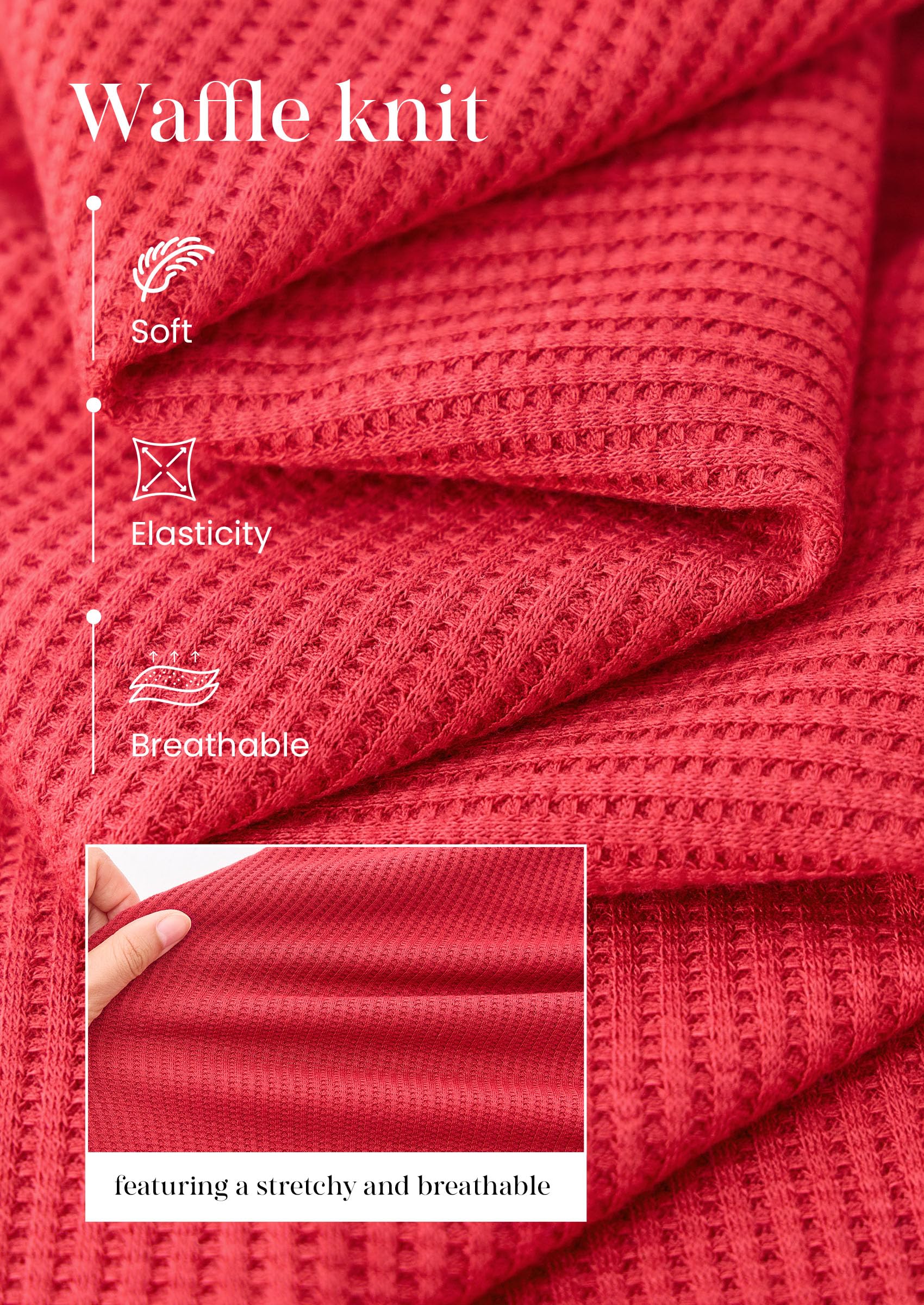 Long Sleeve Shirts for Women Waffle Knit Tops,Red,S