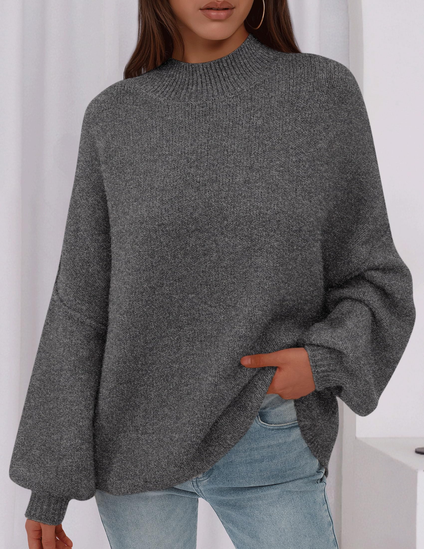 Women's Oversized Sweaters Fall Clothes (Grey,S)