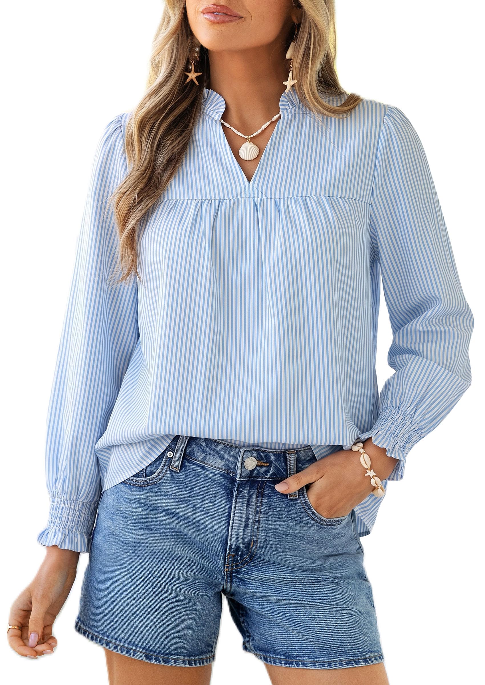 Women's Boho Floral Blouses Dressy Casual Striped,S
