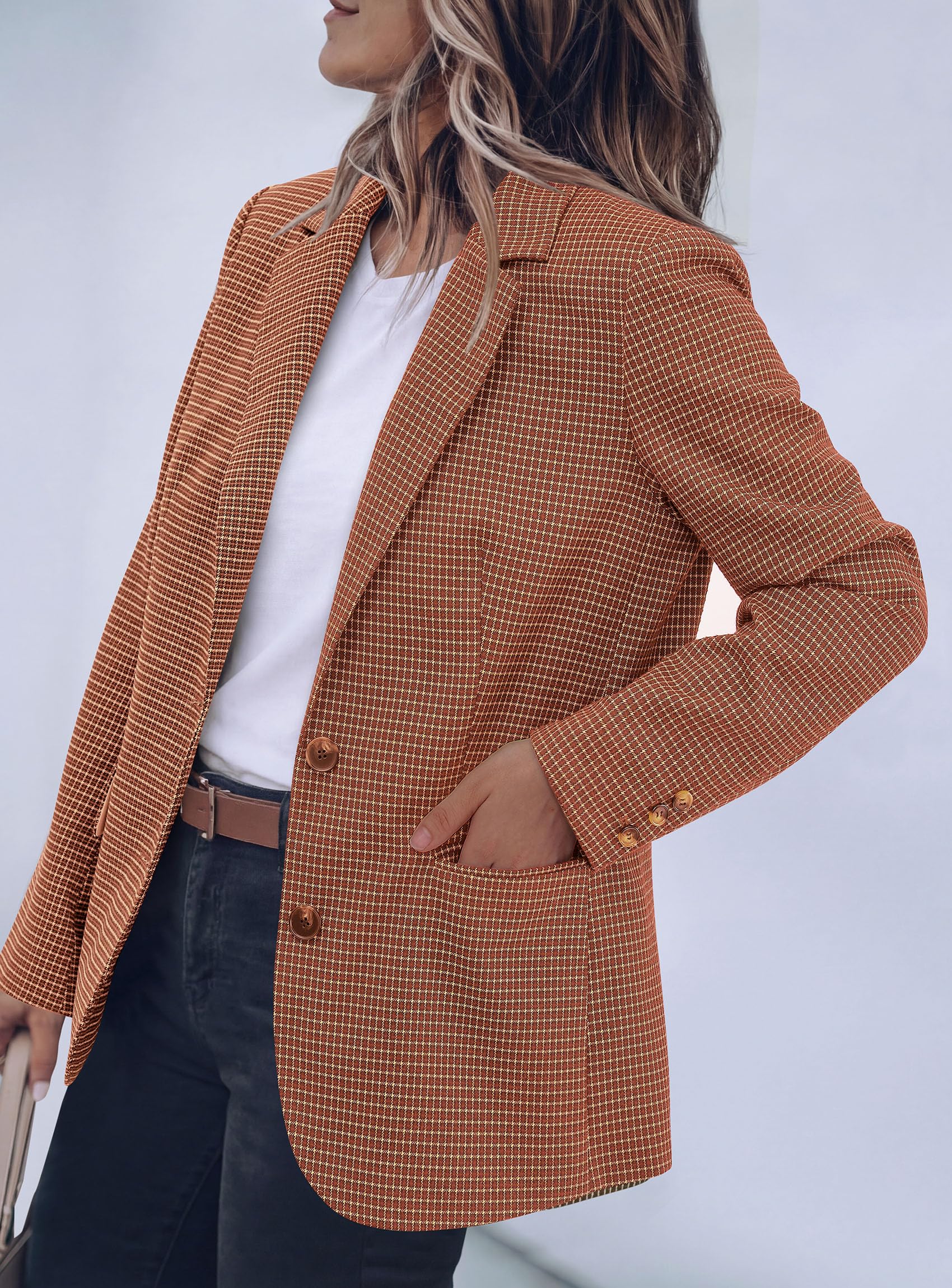 Fall Plaid Blazers for Women Business Casual Caramel S