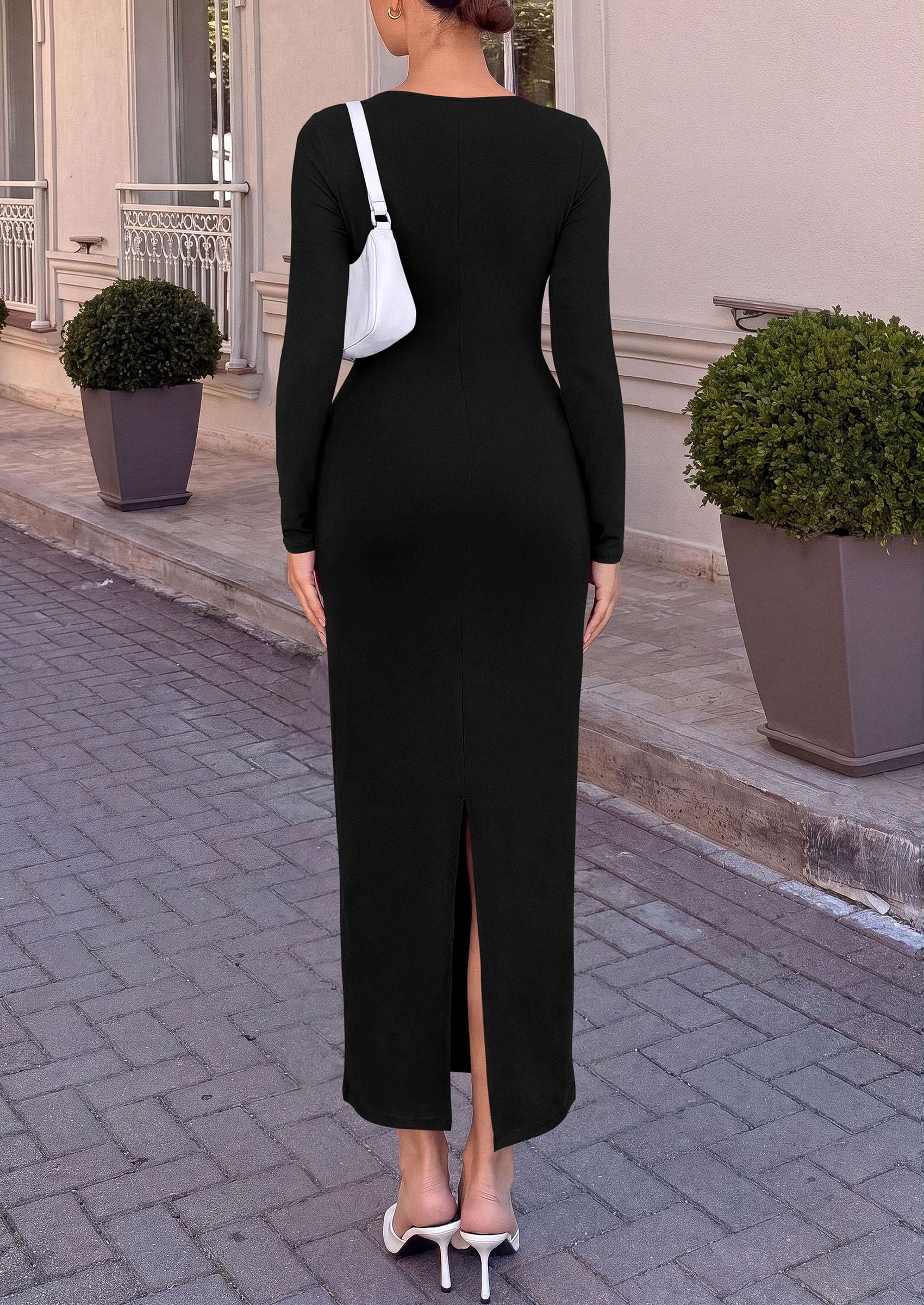 Women Fall Wedding Guest Dresses Formal Long Sleeve Maxi Dress