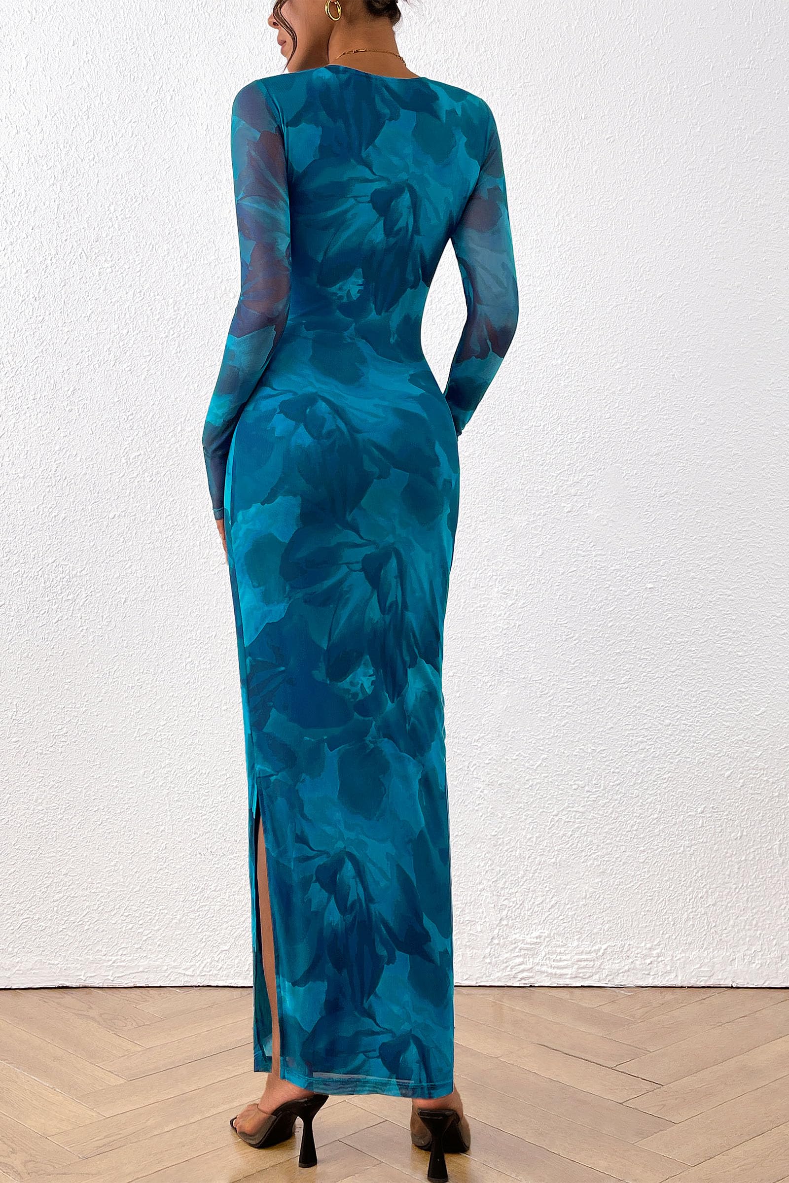 Women's Floral Bodycon Maxi Fall Dress
