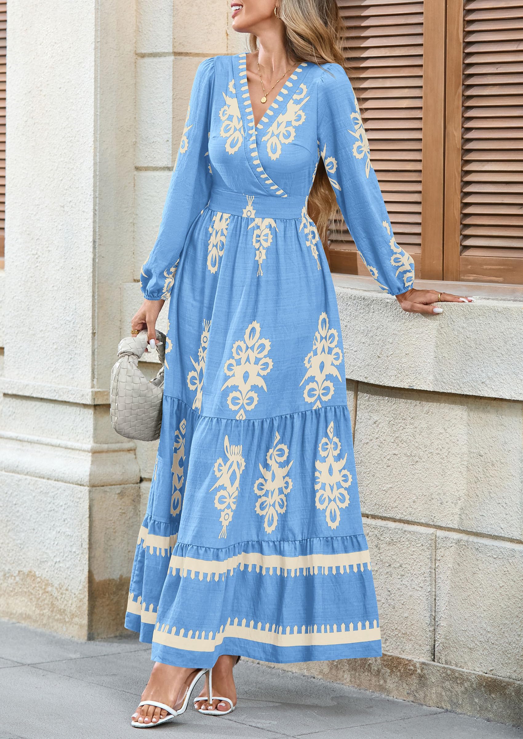 Women's Long Sleeve Floral Boho Maxi Wedding Guest Dress