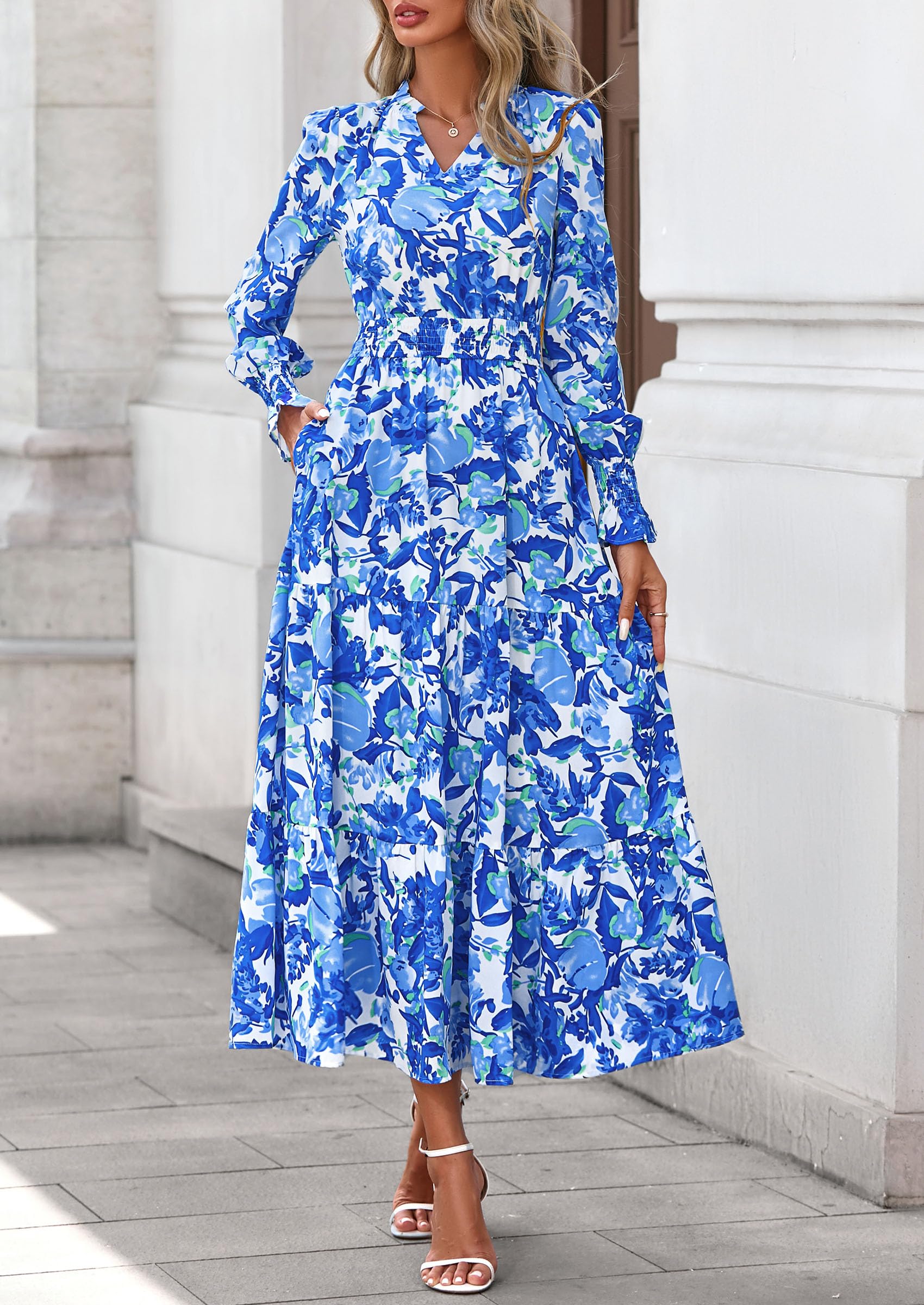 Women's Floral Maxi Dress Fall A Line Wedding Guest Dresses