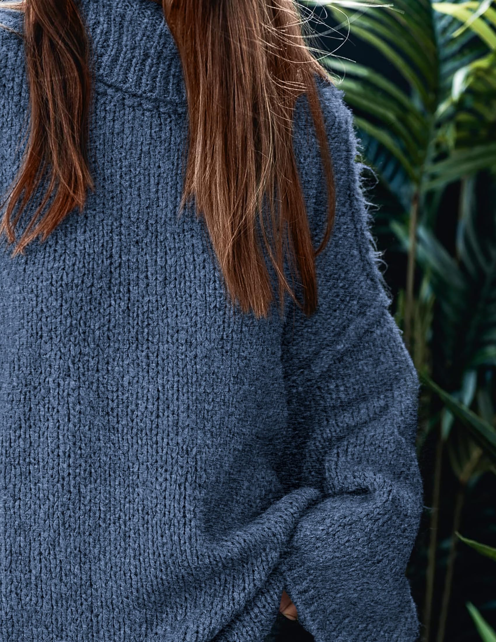 Womens Turtleneck Long Sleeve Oversized Sweaters,Blue,S