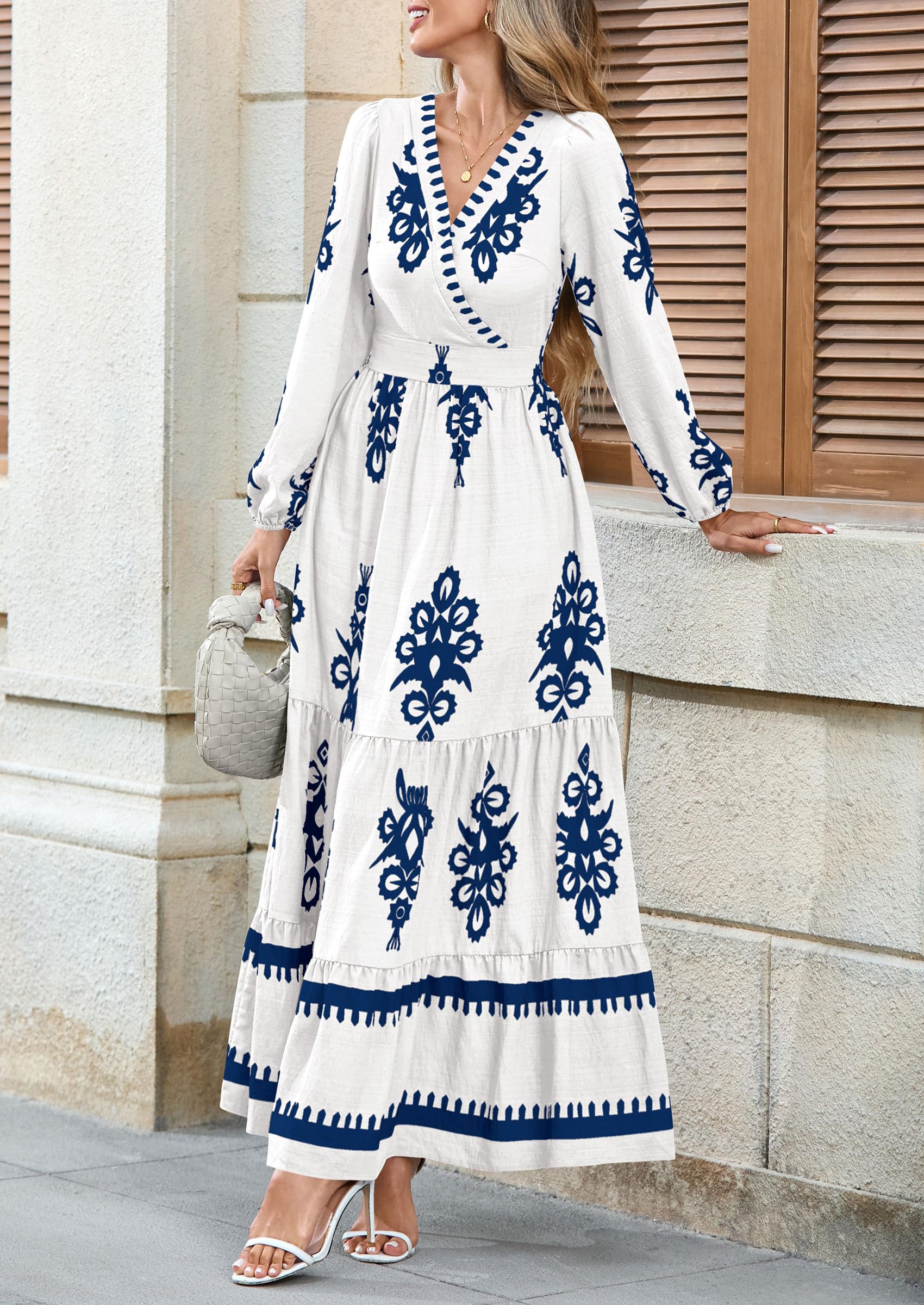 Women's Long Sleeve Floral Boho Maxi Wedding Guest Dress