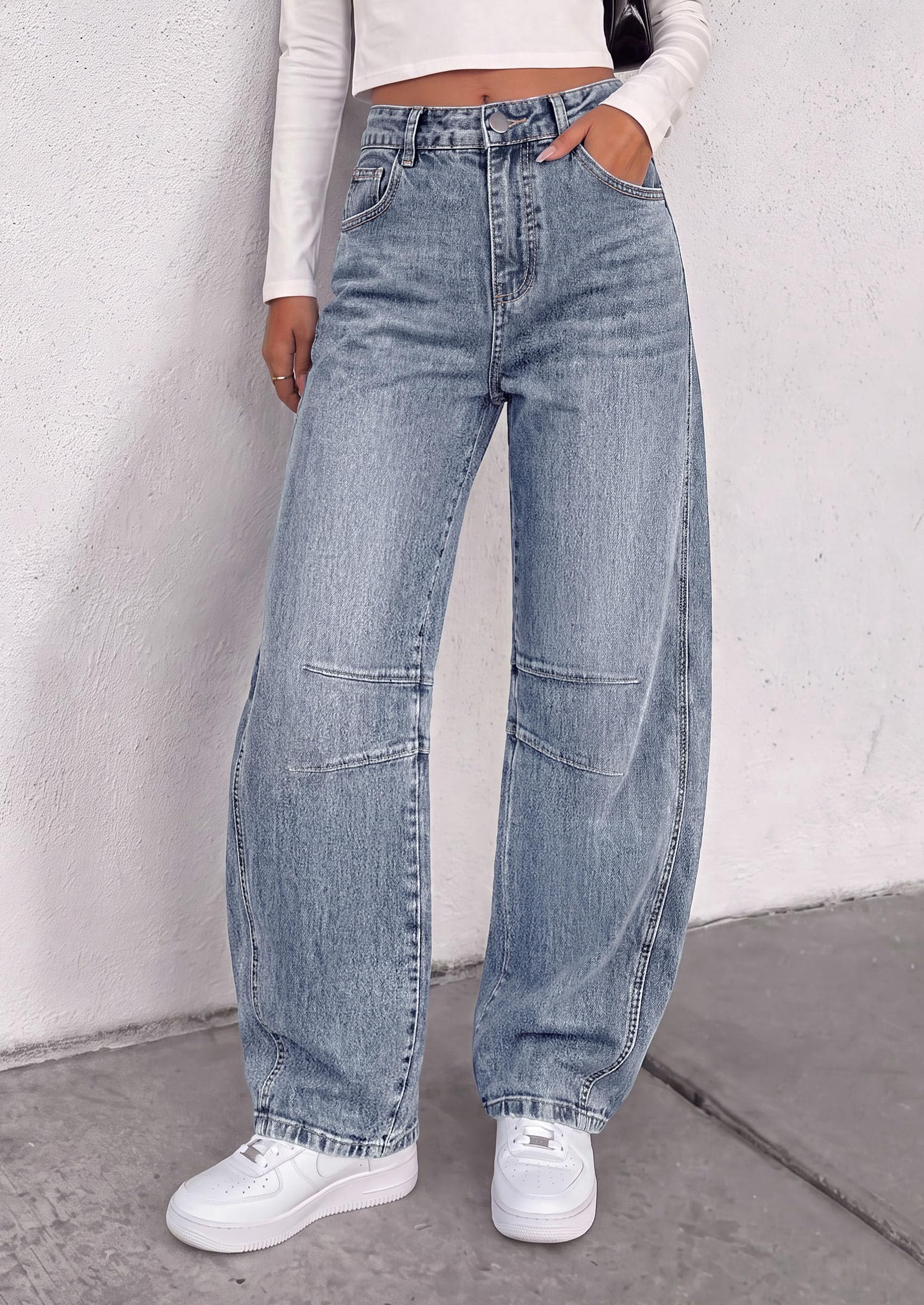 Women's Barrel Baggy Jeans High Waisted Pants (Myosotis,4)