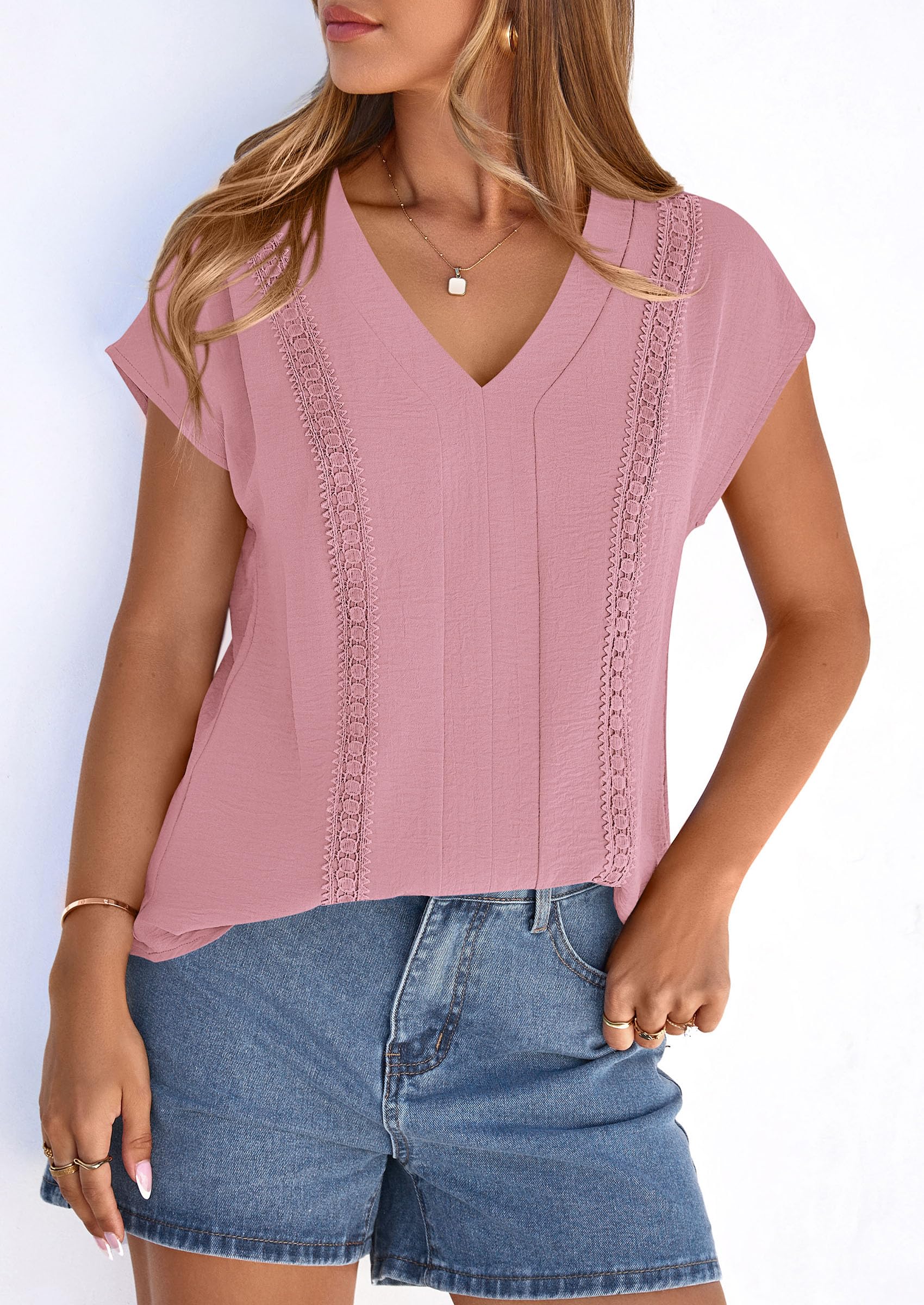 Women's Summer Tops Dressy Casual Blouses,Pink,S
