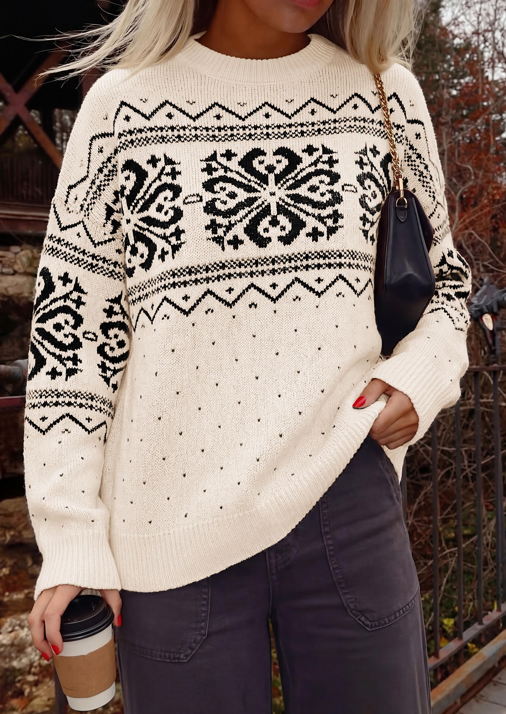 Sweaters for Women Fair Isle Oversized Pullover Fall Outfits