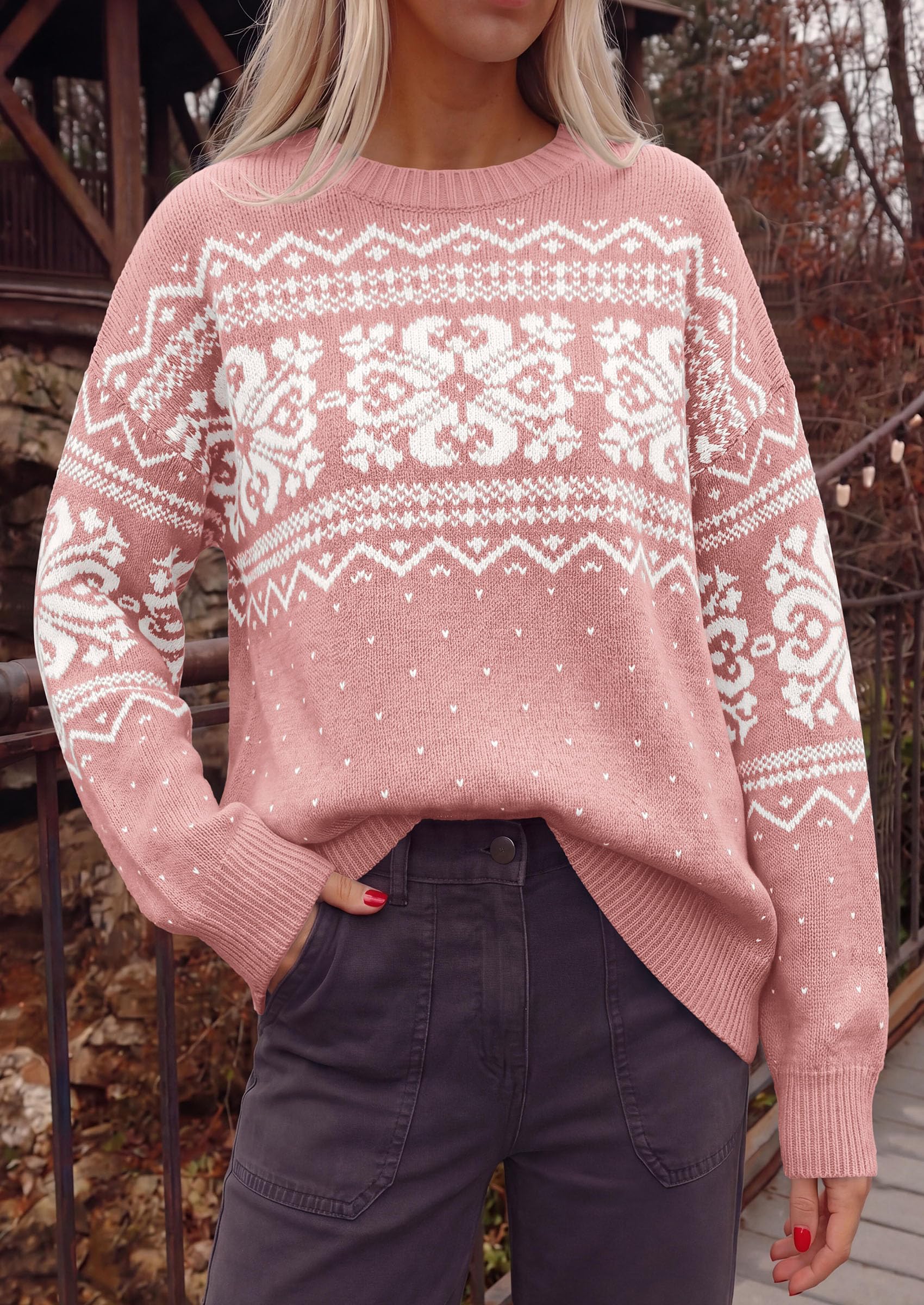 Sweaters for Women Fair Isle Oversized Pullover Fall Outfits
