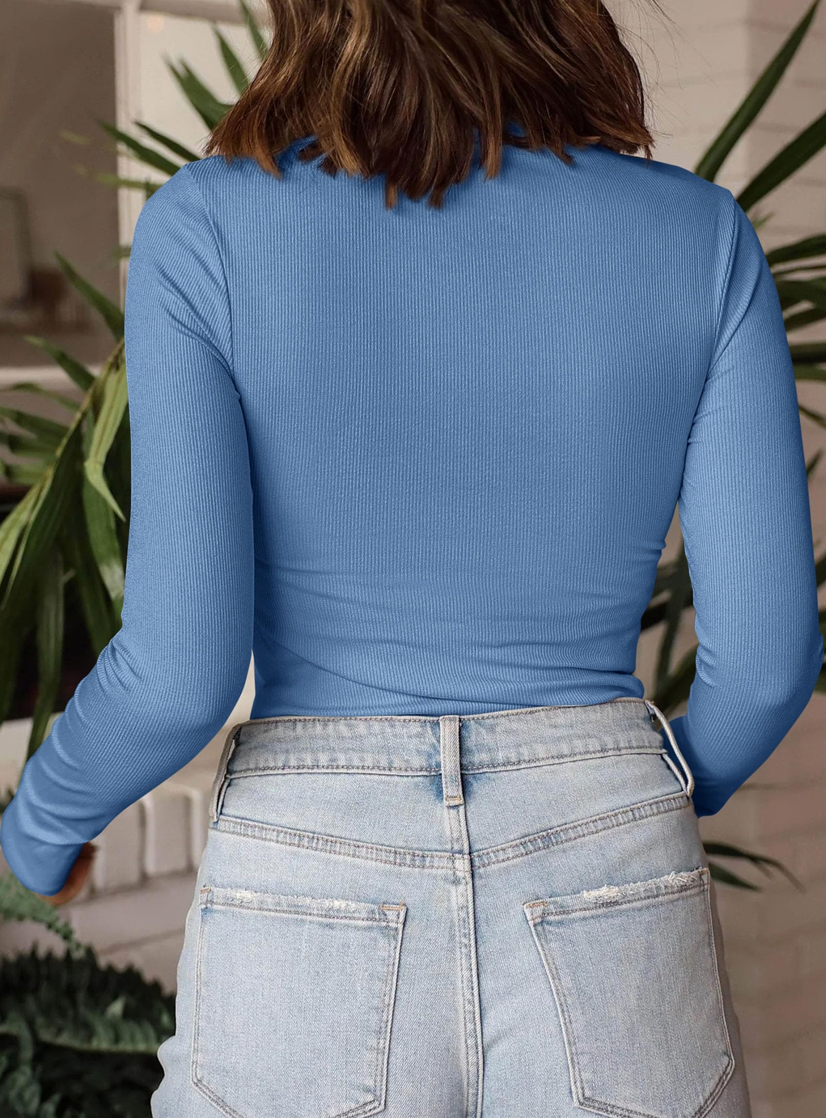 Womens Mock Turtleneck Fall Long Sleeve Shirts,Grey Blue,XS