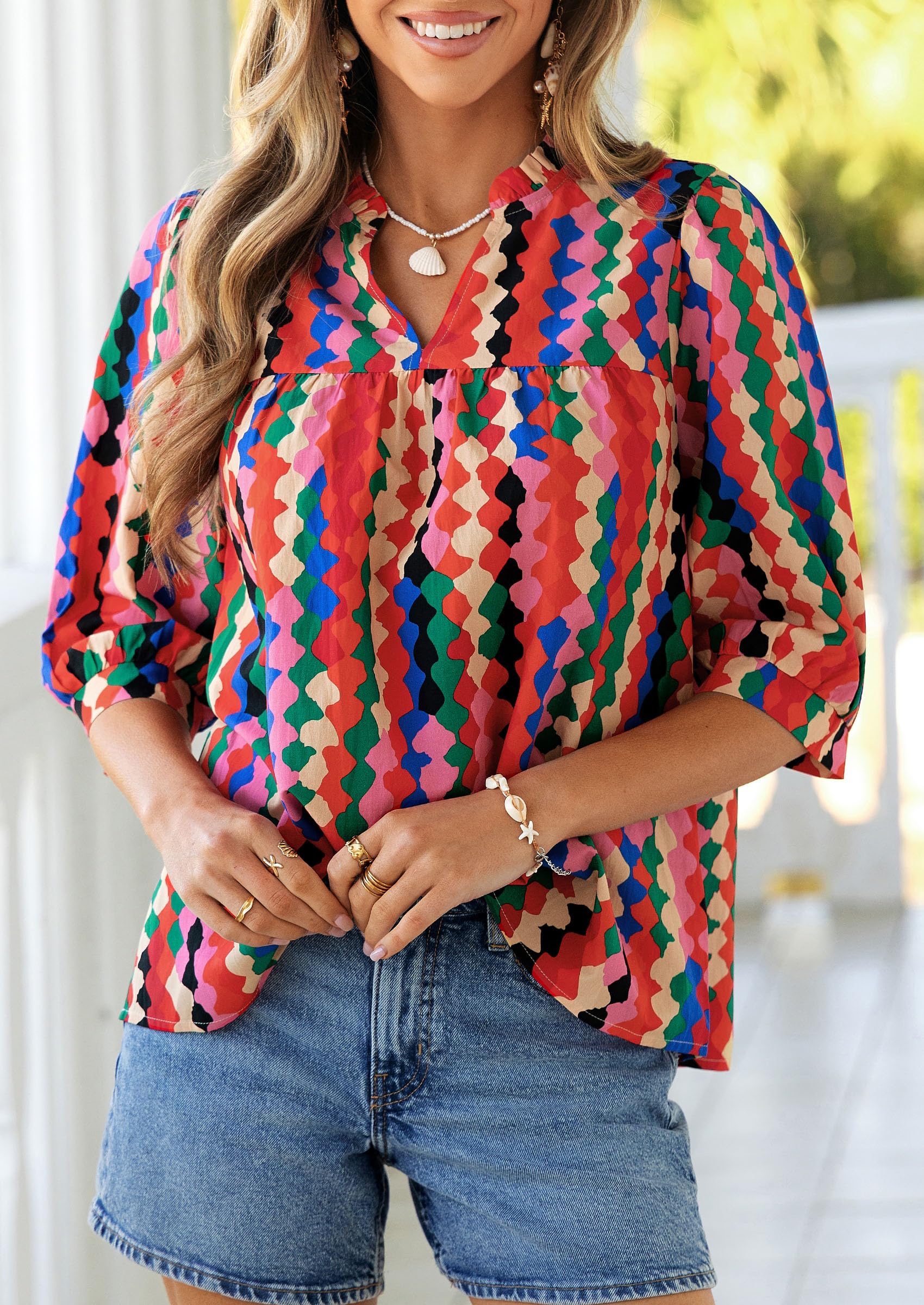 Women's Summer Floral Boho Dressy Casual Tops Multicolored
