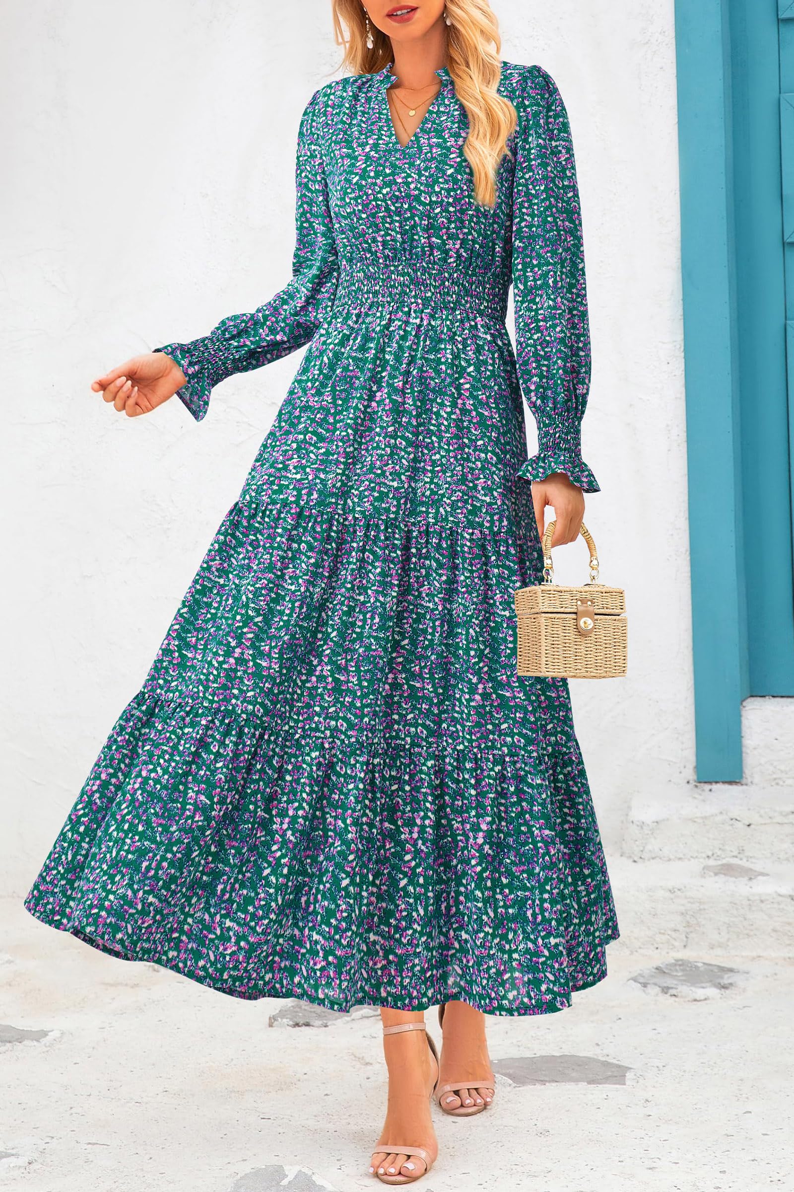 Women's Floral Maxi Dress Fall A Line Wedding Guest Dresses