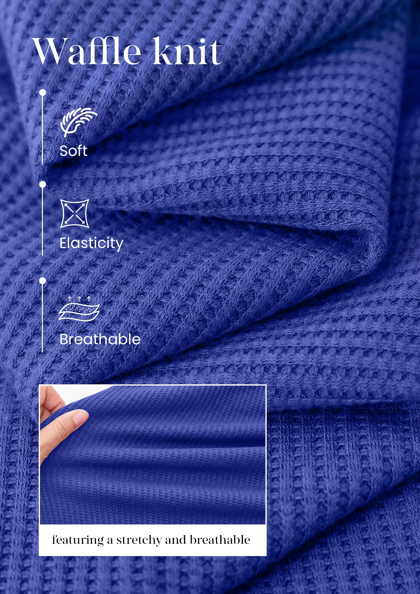 Long Sleeve Shirts for Women Waffle Knit Tops,Blue,S