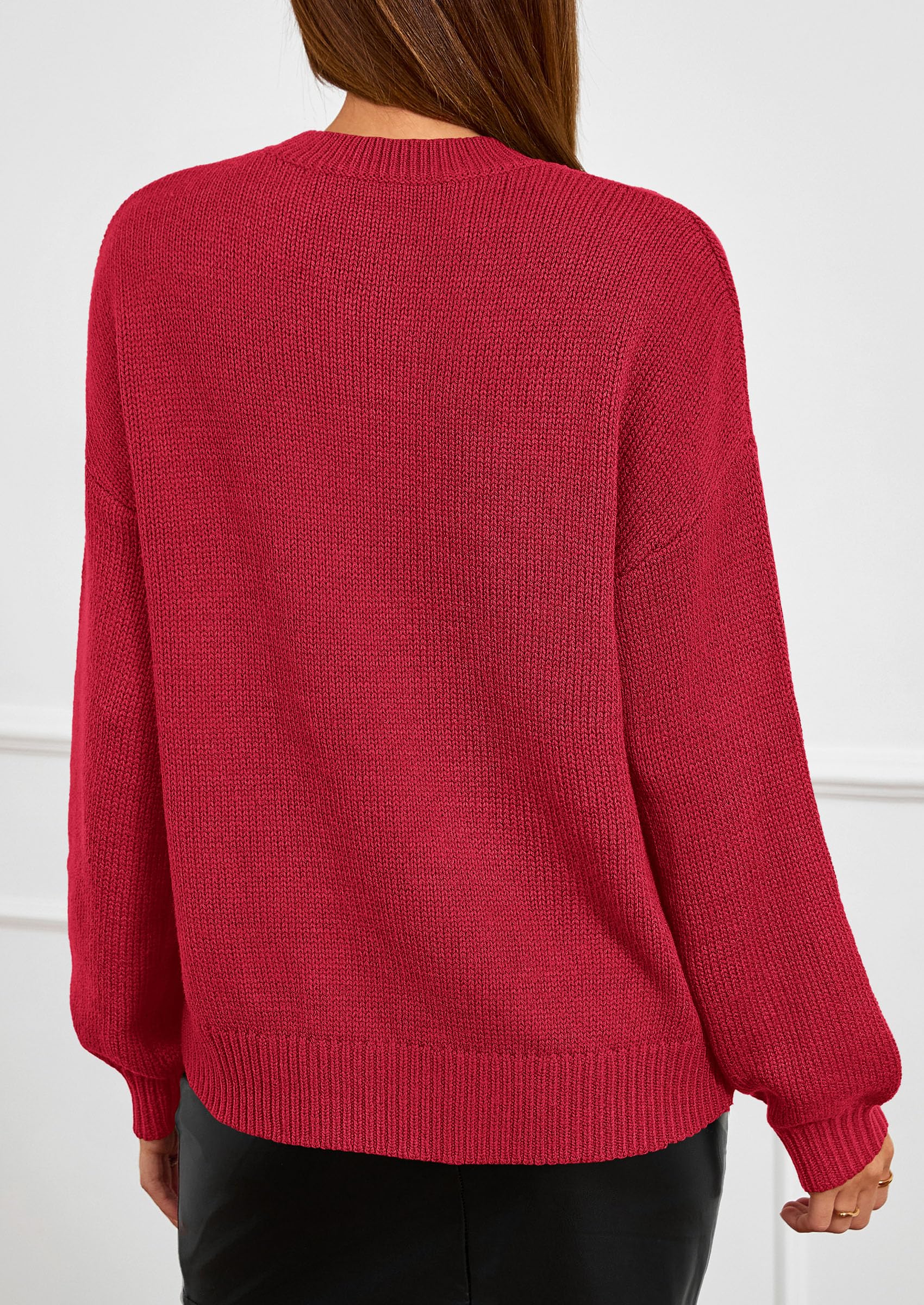 Women's Oversized 3D Floral Knit Sweater,Red,S