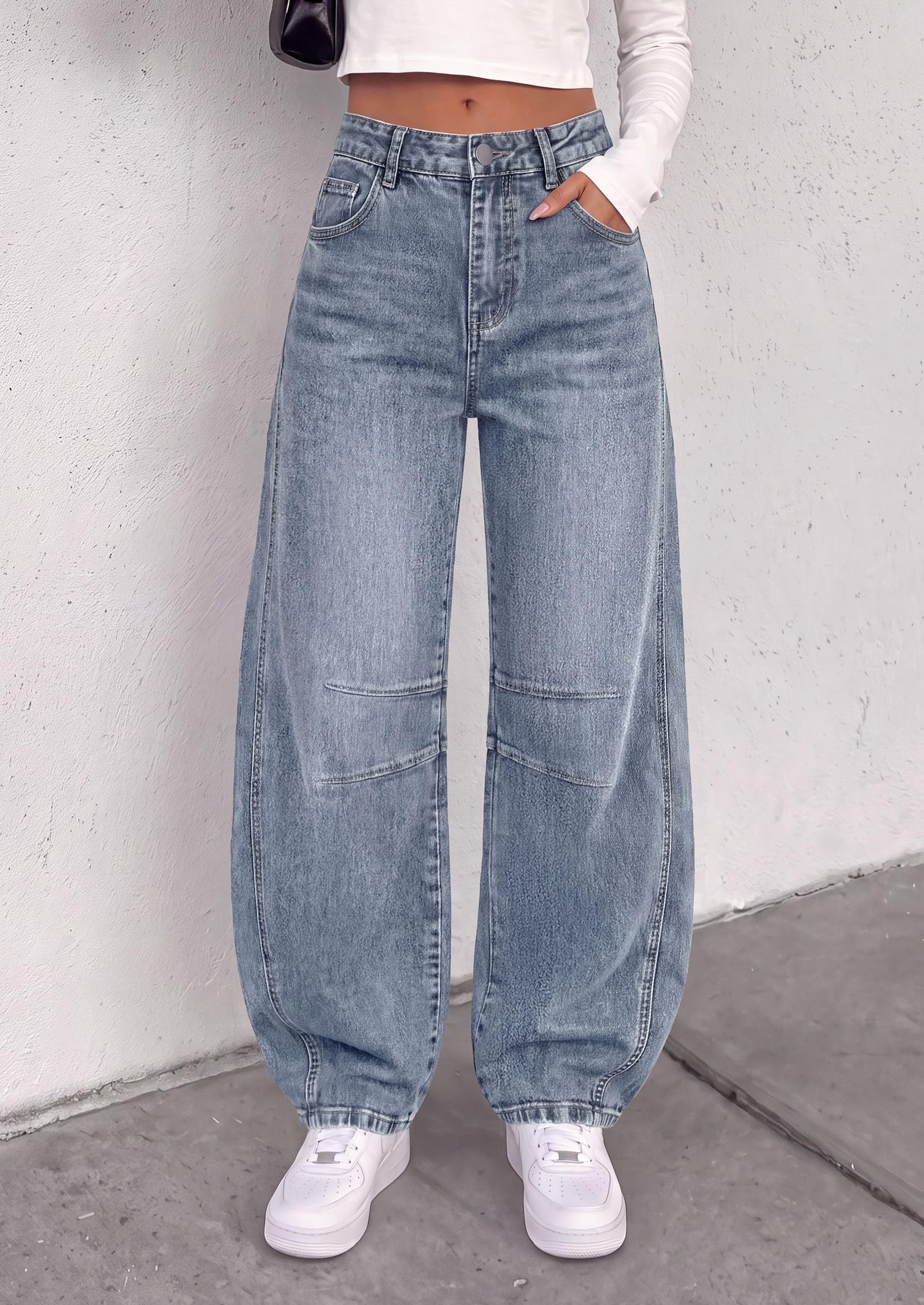 Women's Barrel Baggy Jeans High Waisted Pants (Myosotis,4)