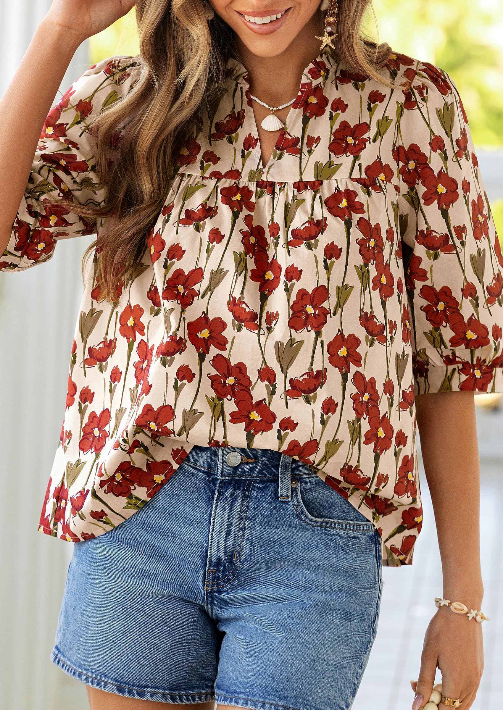 Women's Summer Floral Boho Dressy Casual Tops