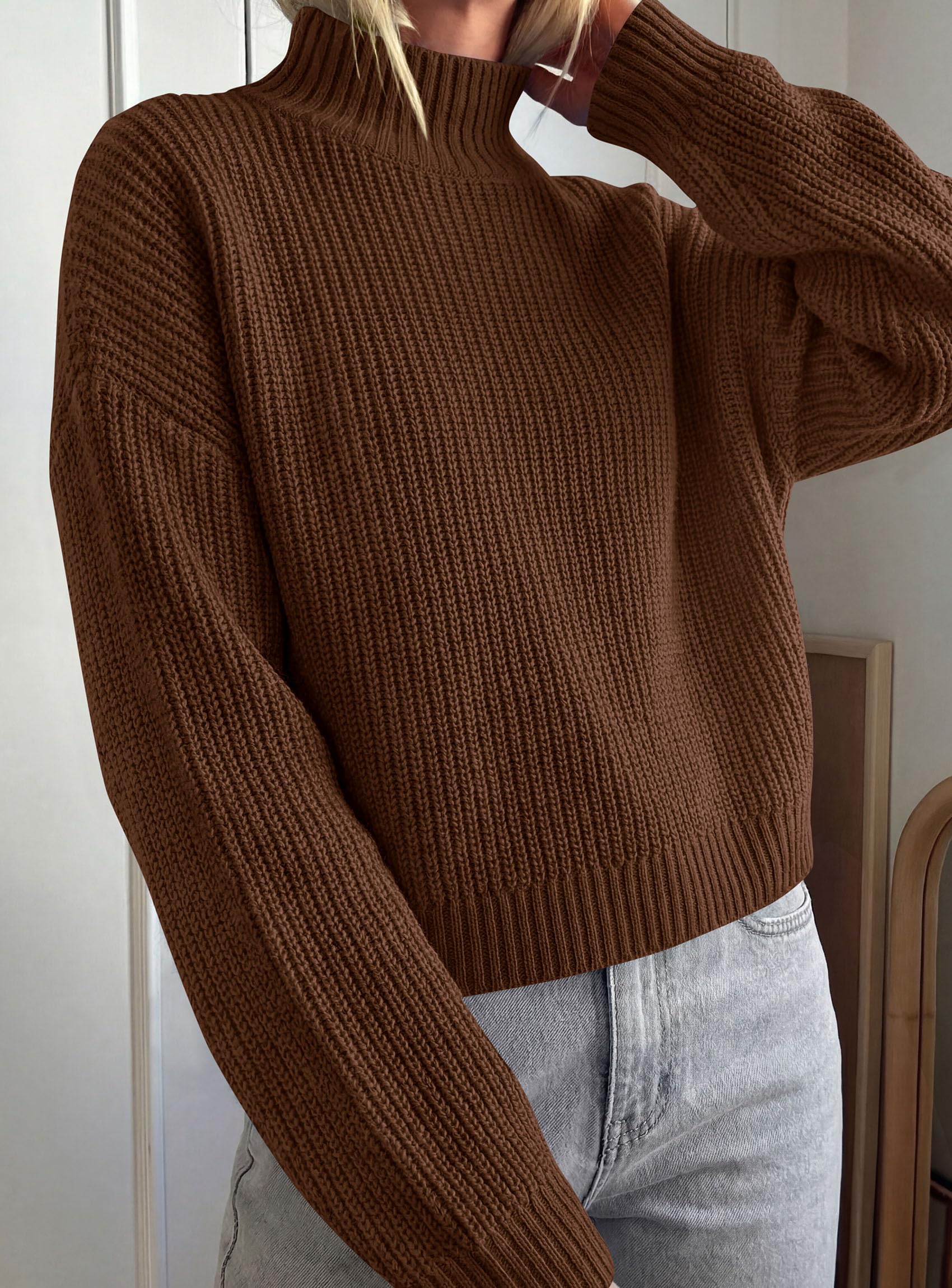 Women's Chunky Knit Fall Mock Turtleneck Pullover Sweaters