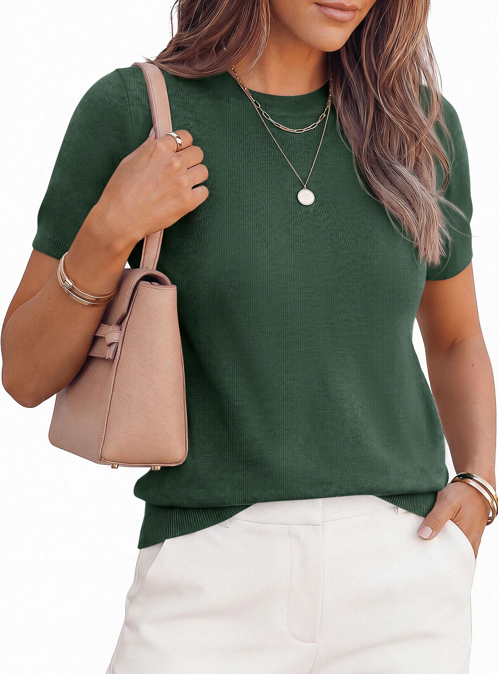 Women's Short Sleeve Sweaters Summer Tops,Army Green,S