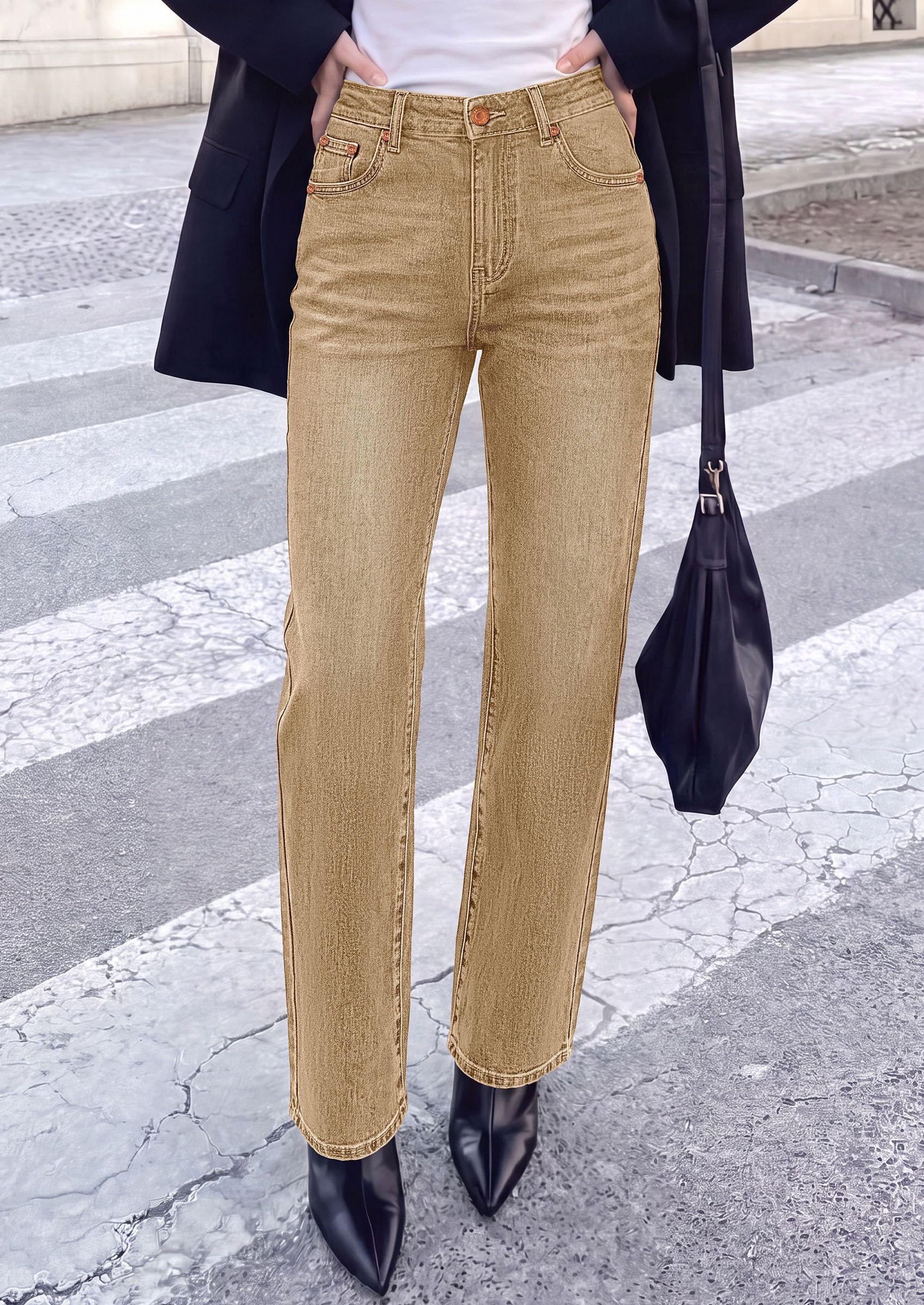 Womens Jeans Straight Leg Stretchy Relaxed Fit Wide Leg Jean