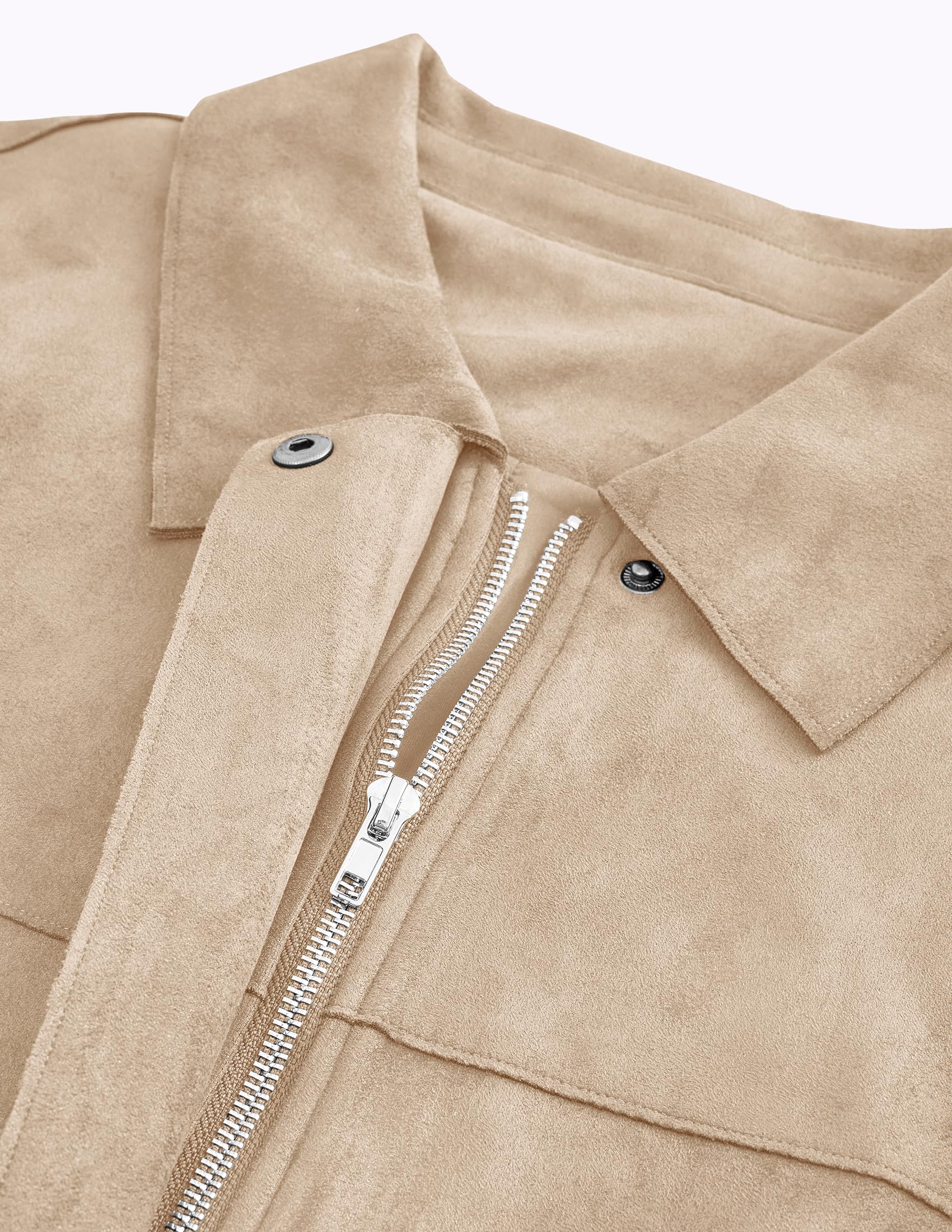 Women's Faux Suede Cropped Fall Jackets,Beige,S