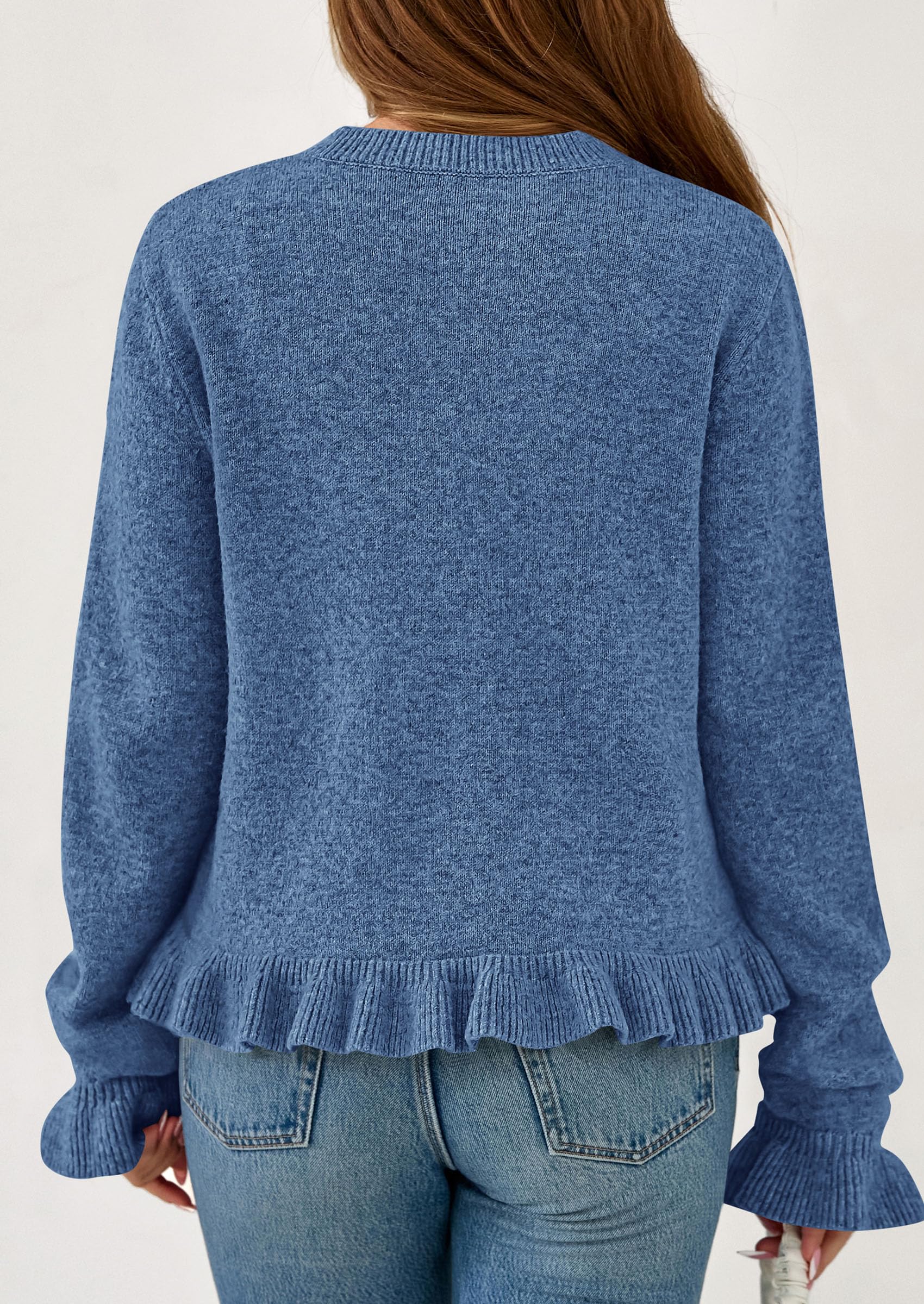 Womens Ruffle Button Down Cardigan Sweaters,Grey Blue,S