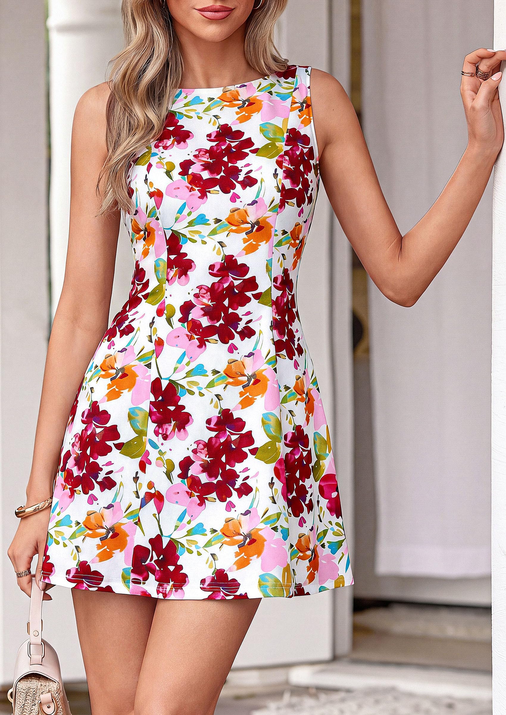 Women's Summer Floral Mini Dress A Line Sun Dresses