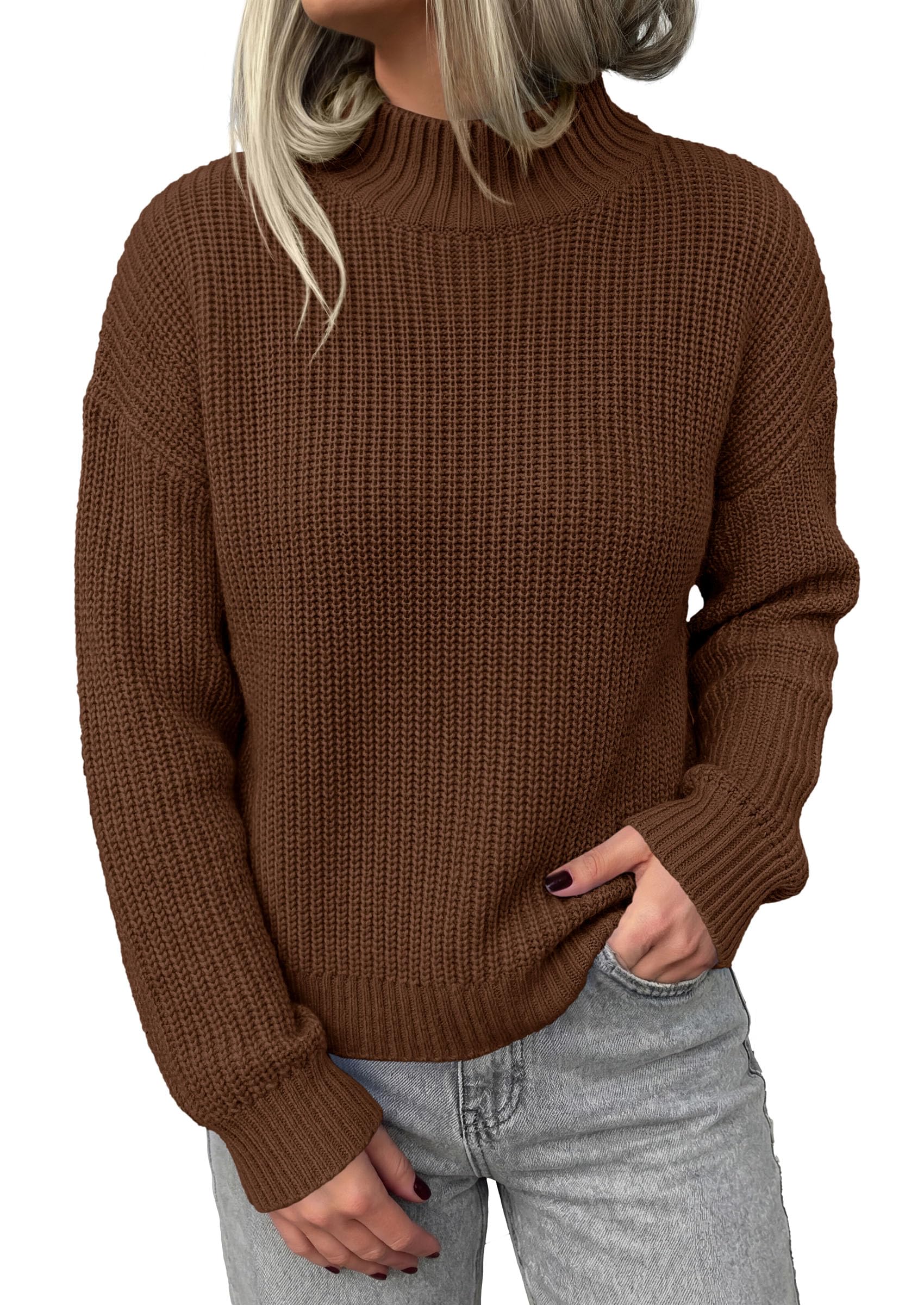 Women's Chunky Knit Fall Mock Turtleneck Pullover Sweaters